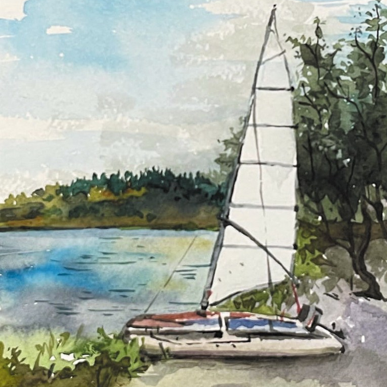 «Катамаран». Акварель, 12х18 см., 2021. В частной коллекции