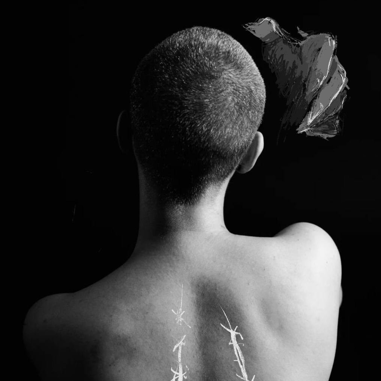 Dark art hand from shadow back