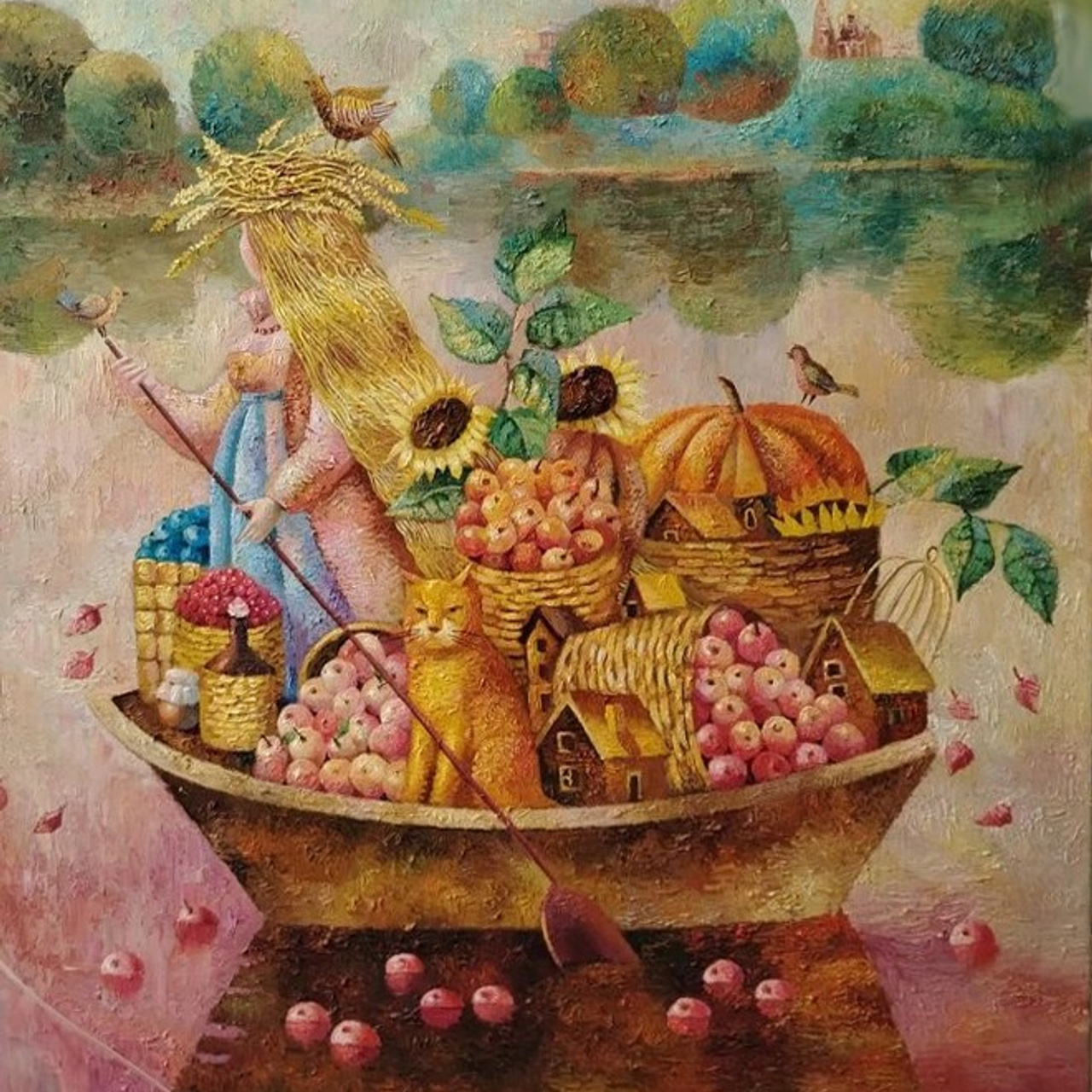 «Осень. Дачница, урожай и кот в лодке». Artrostragallery.ru