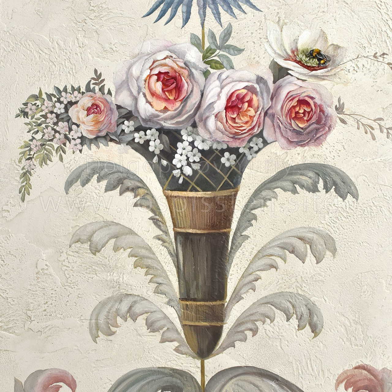 Роспись на стене с пионами и грифонами