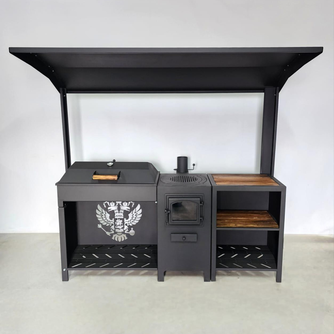 Джета с крышей, печью под казан и крышкой барбекю