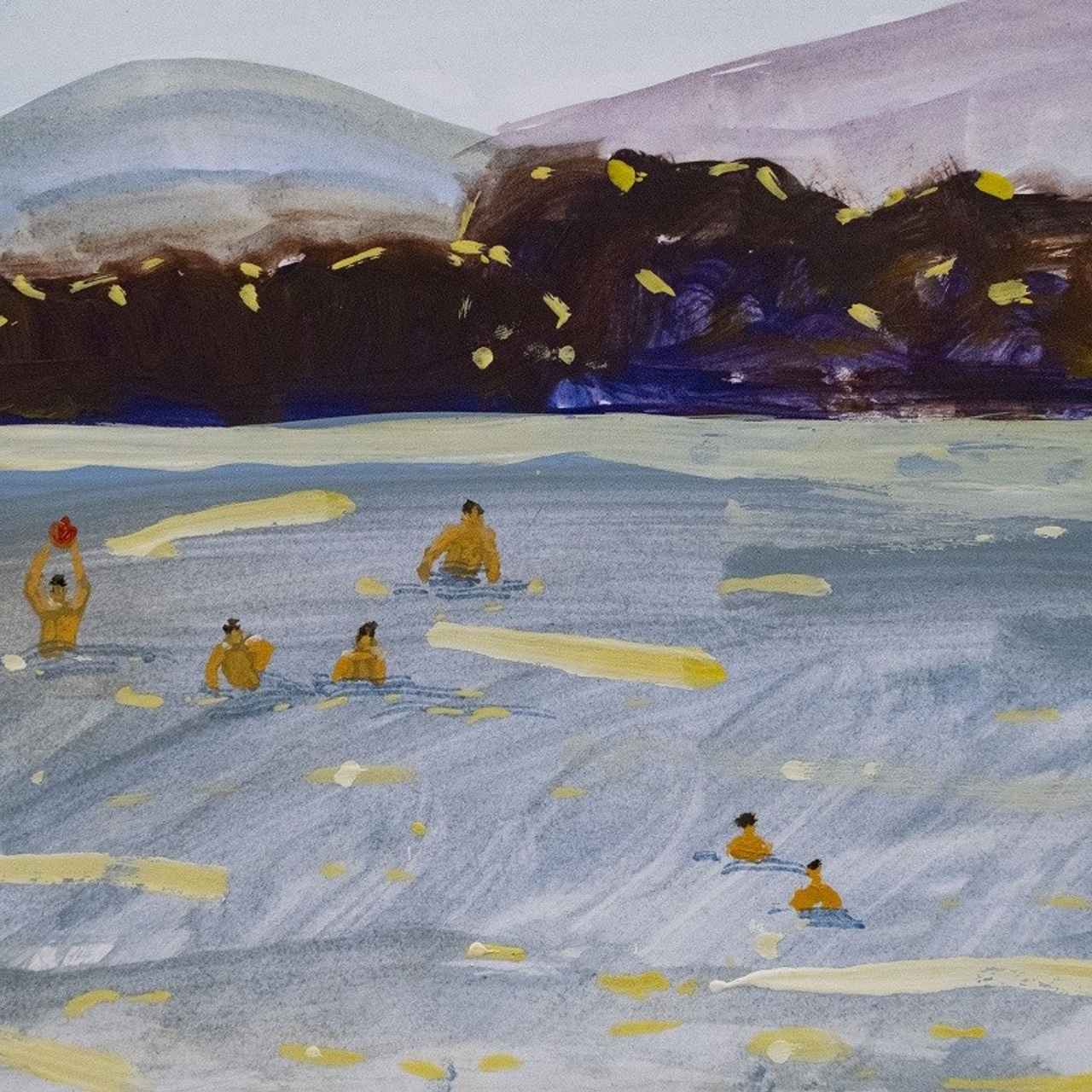 Водное поло на о.Изменчивом. Бумага, гуашь, 15х21, 2024. Цена по запросу.