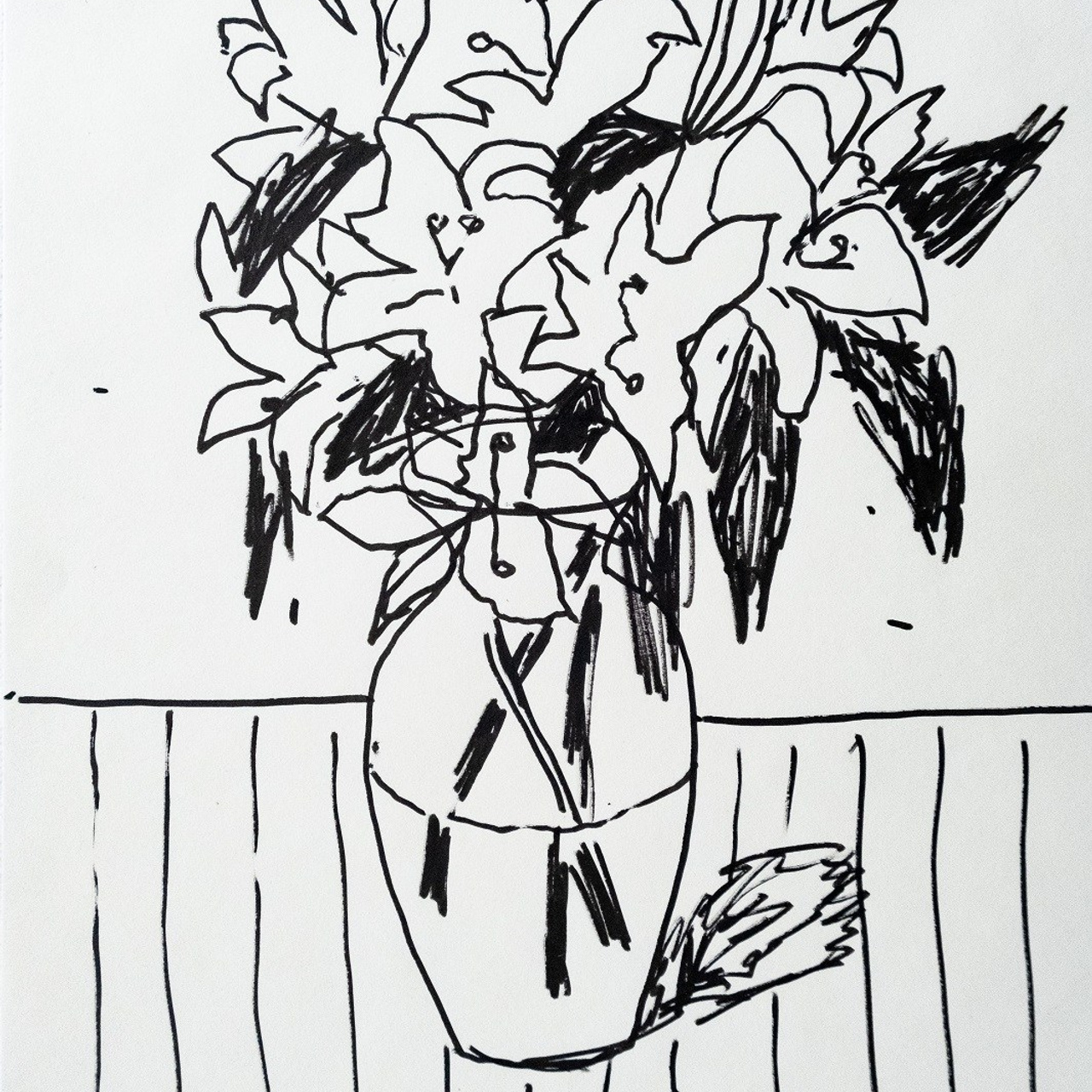 Лилии, бумага, маркер, 21х29,7, 2024.