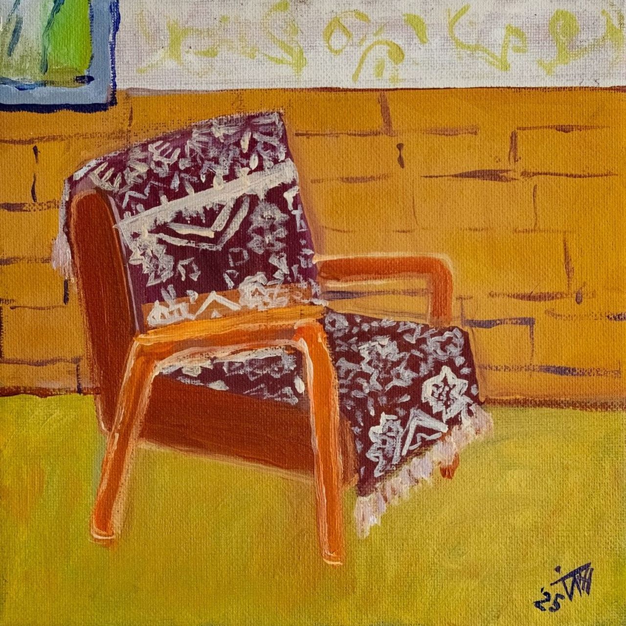 То самое кресло. Холст, темпера, акрил, 20х20, 2025.