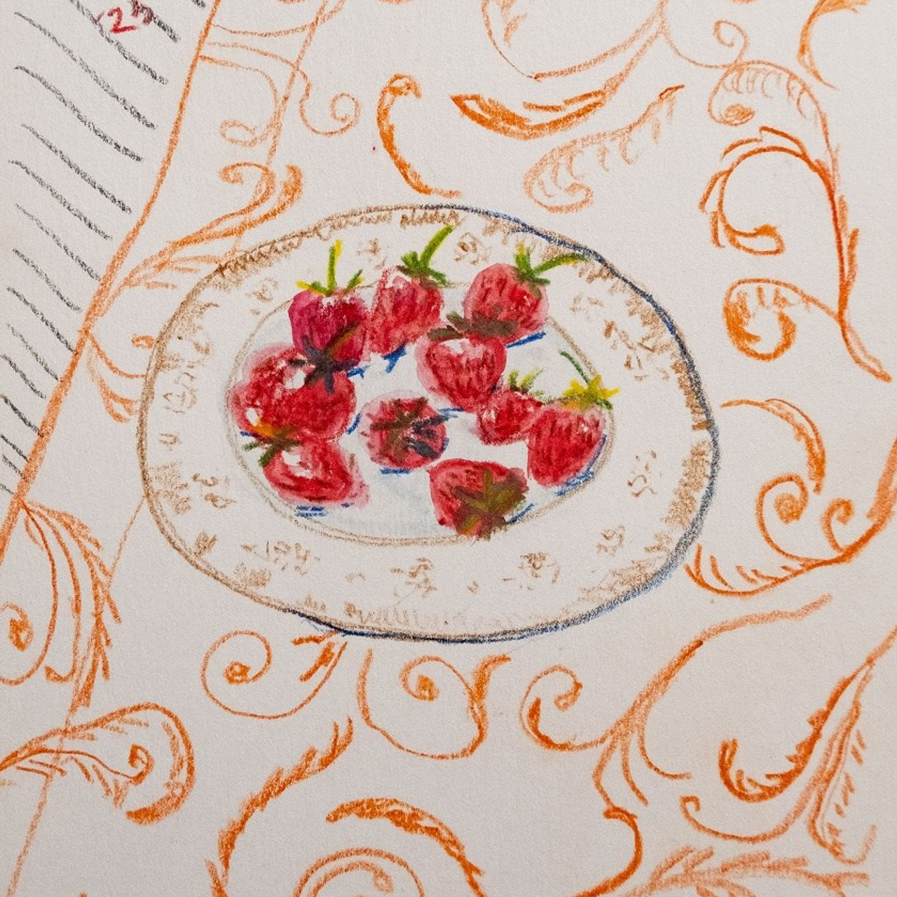 Клубничка. Бумага, цветные карандаши, 21х15, 2025. 500 рублей