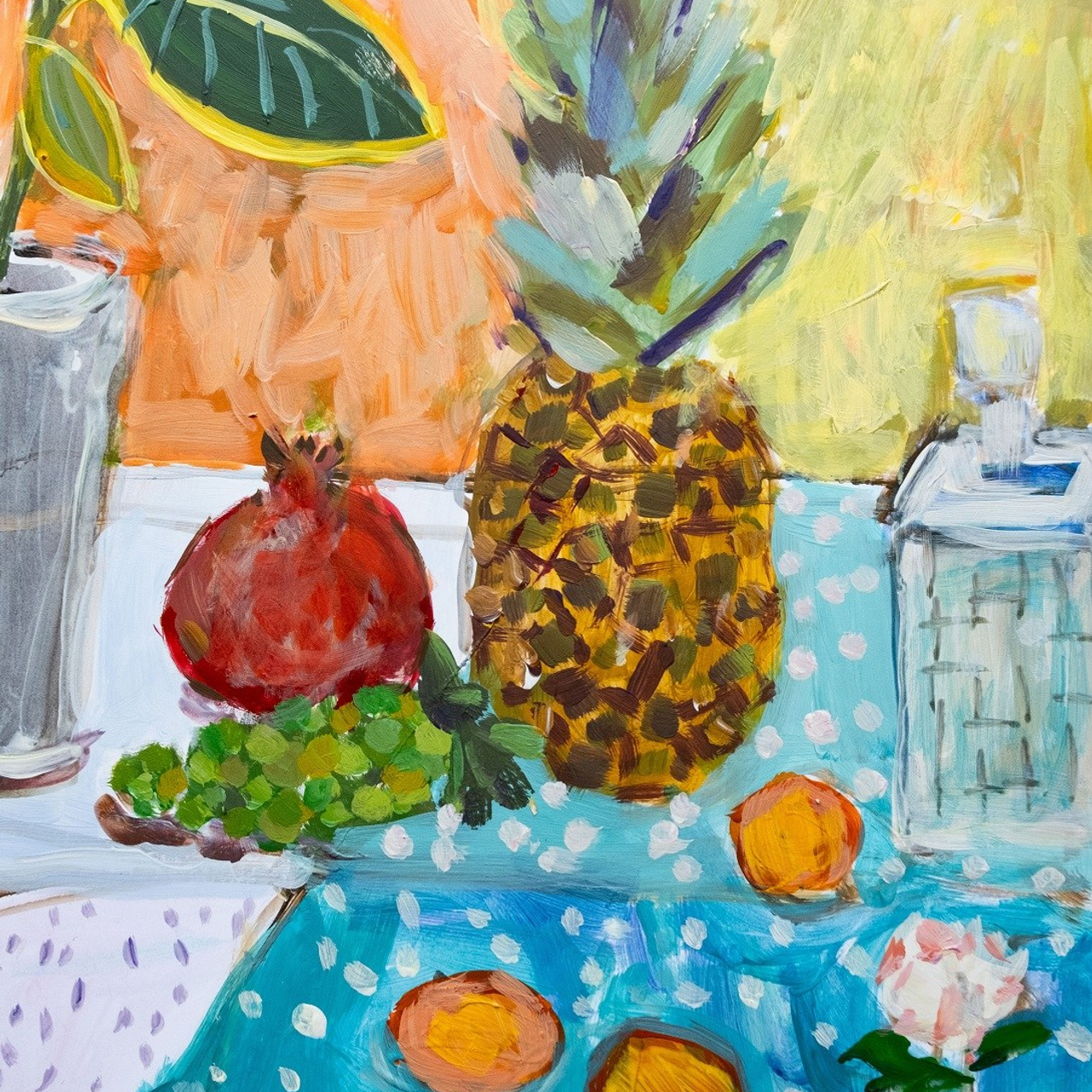 Натюрморт с ананасом. Бумага, акрил, 29,7х21, 2024. 8000 рублей