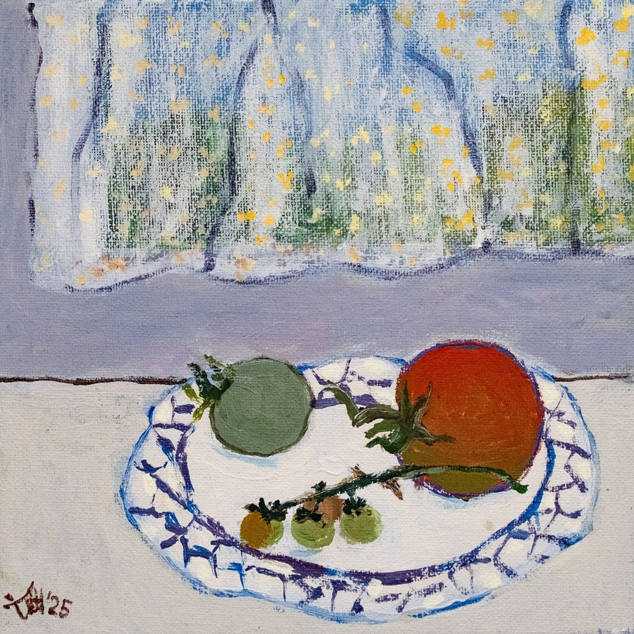 На подоконнике дозреют...Холст, темпера, акрил, 20х20, 2025