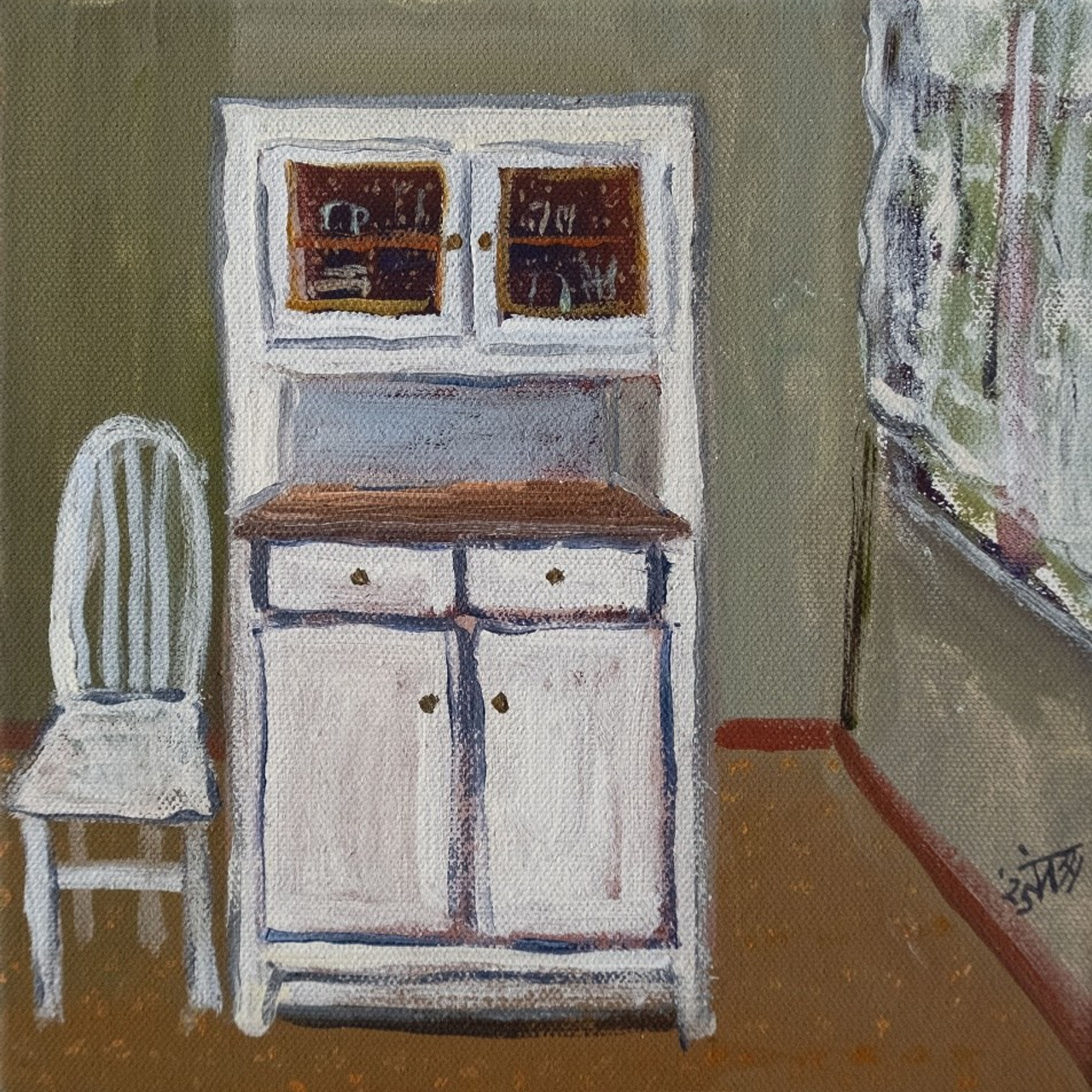 Буфет - из детства привет. Холст, темпера, акрил, 20х20, 2025.