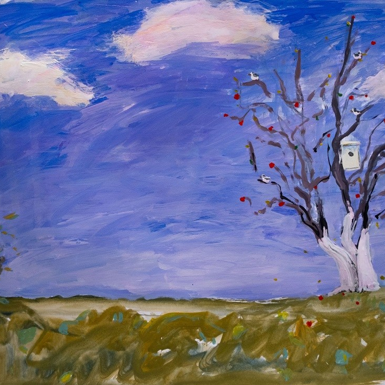 Осень. Последние ранетки. Бумага, темпера, гуашь, 30х40, 2024. (в наличии)