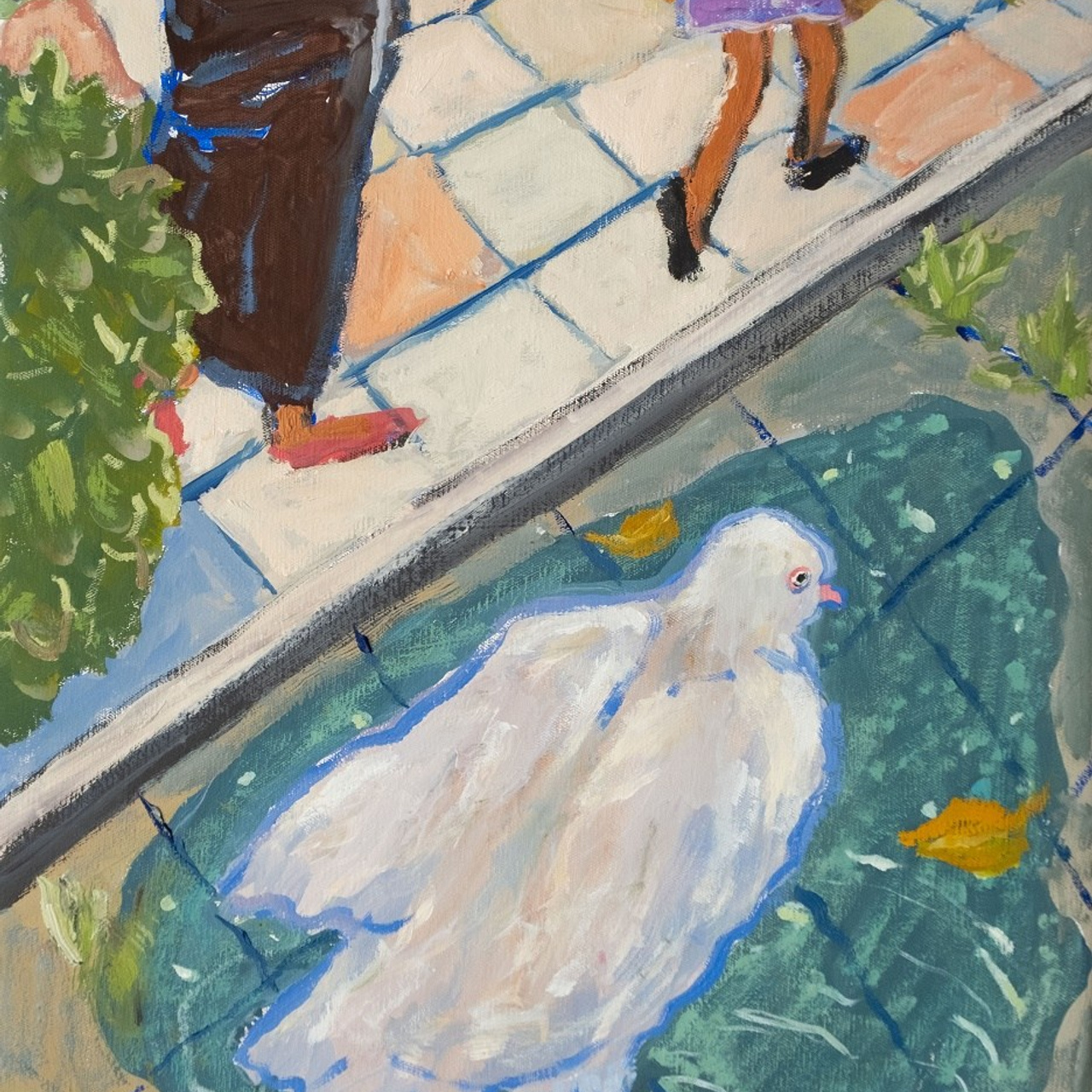 С неба падает дождь.... Холст, темпера, акрил, 40х30, 2025.