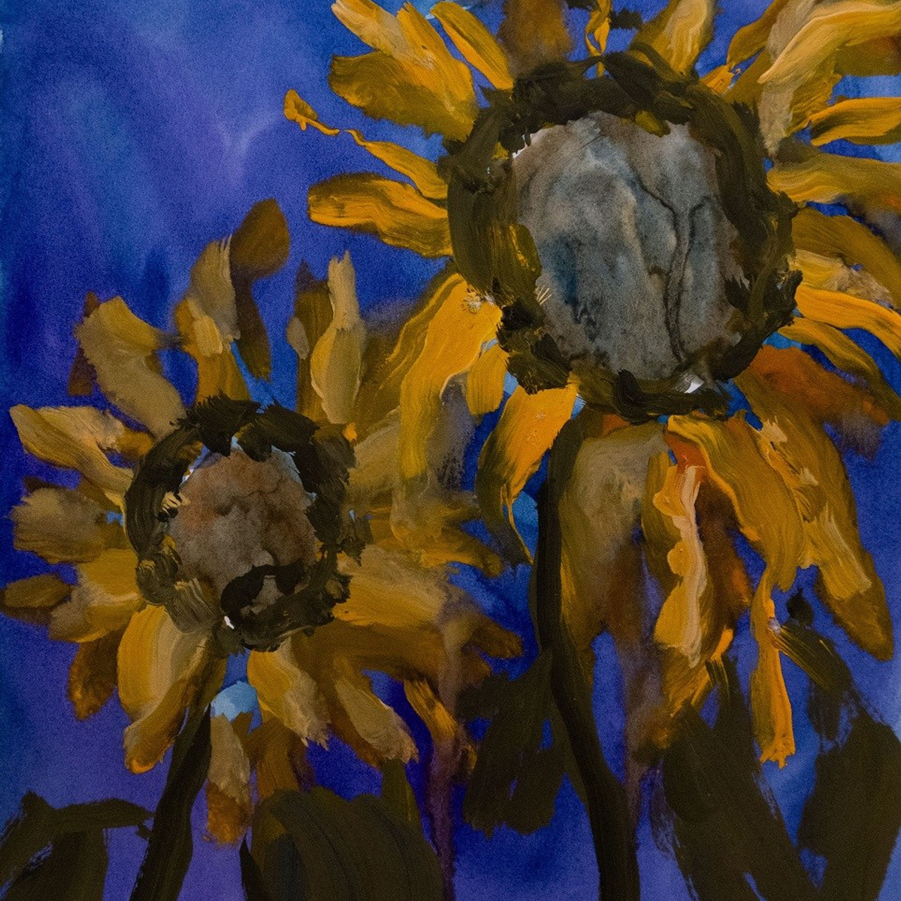 Подсолнухи-красавцы. Бумага, темпера, 29,7х21, 2024. 