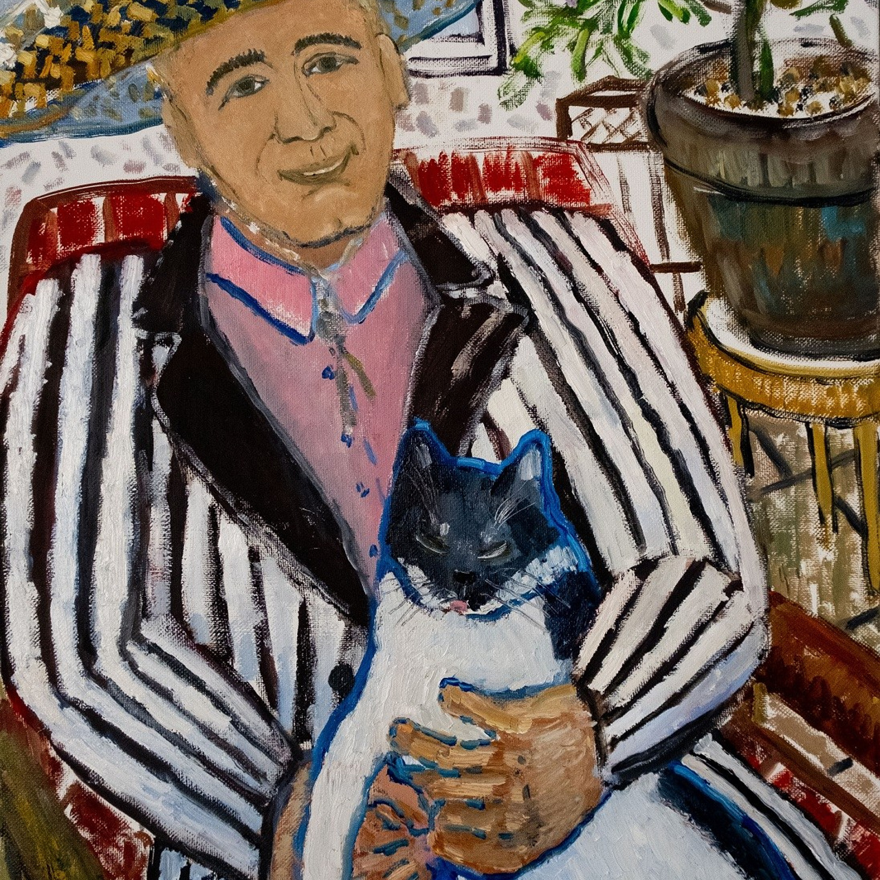 Сильный мужчина с маленькой слабостью. Холст, масло, 80х60,2025. Цена по запросу.