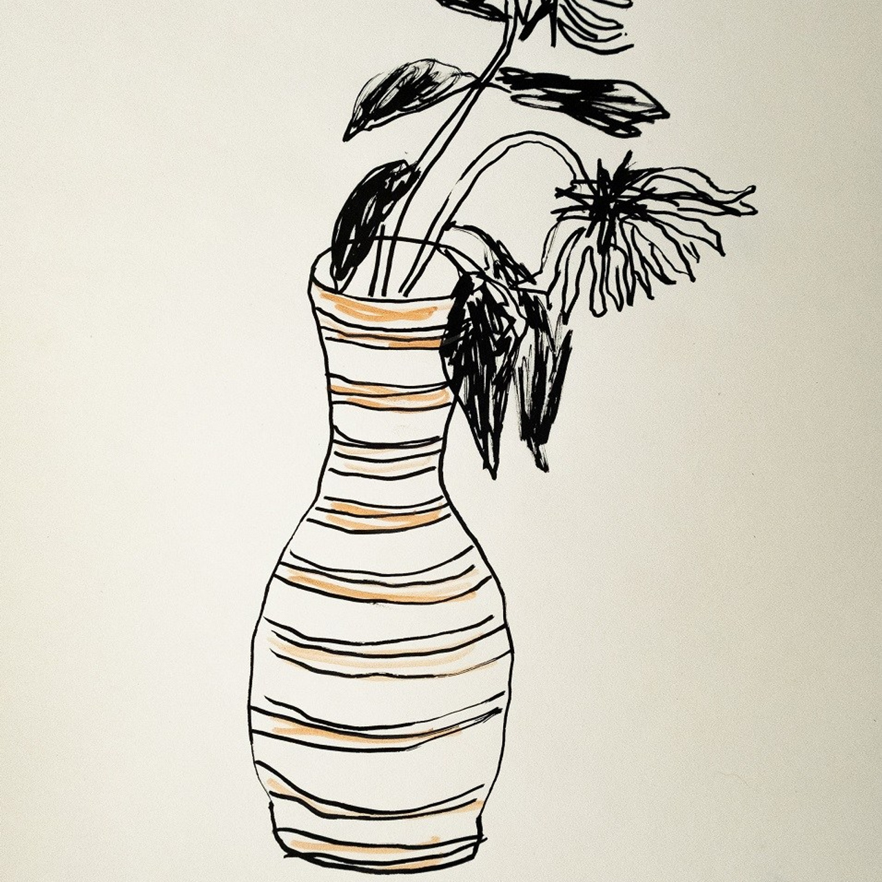 Подсолнухи в вазе, бумага, маркер, 21х29,7, 2024