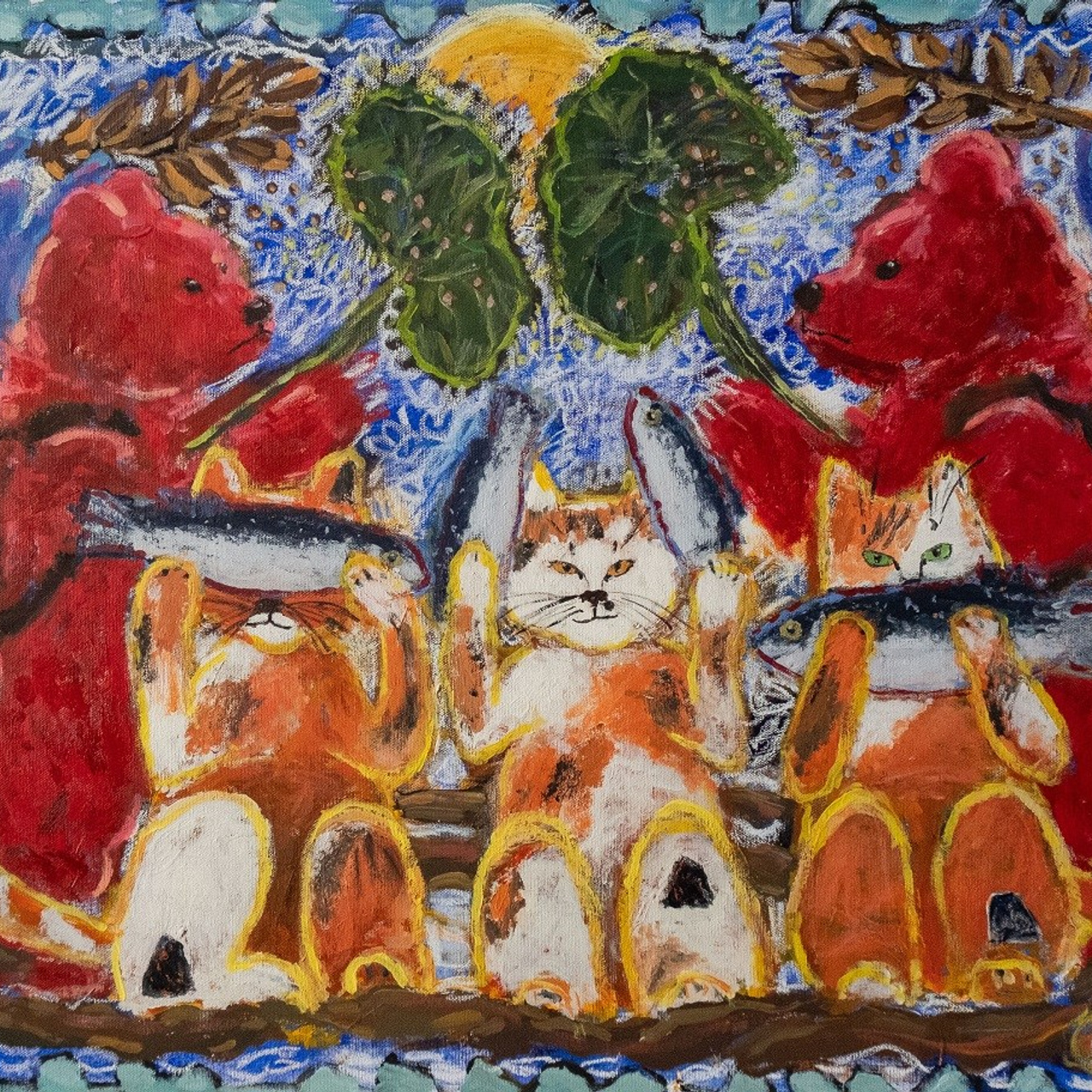 На острове нормальная погода...Холст, акрил, масляная пастель, 70х90, 2025. Цена по запросу.