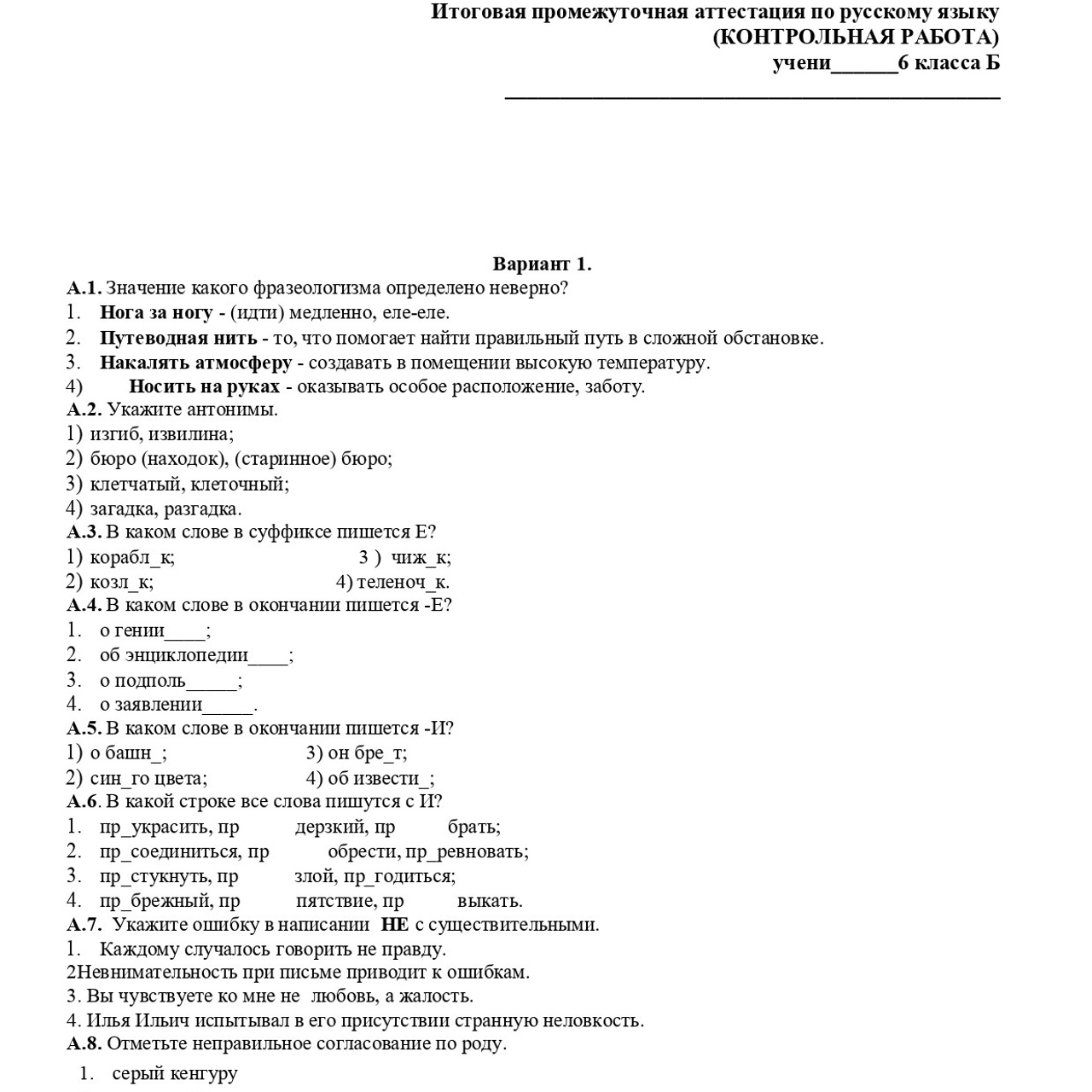 Русский язык 6 класс