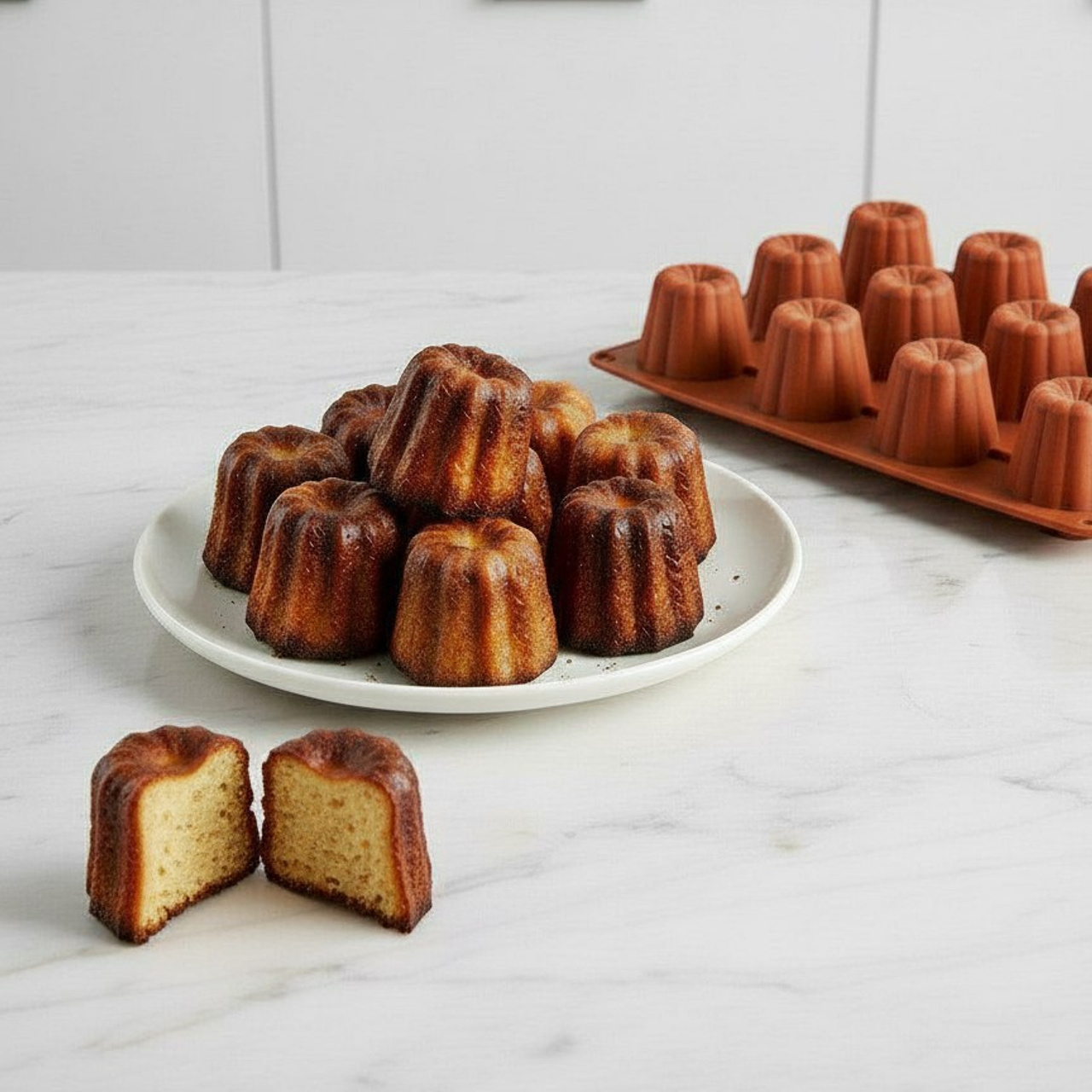 Нейрофото с готовыми пирожными и формой для выпечки