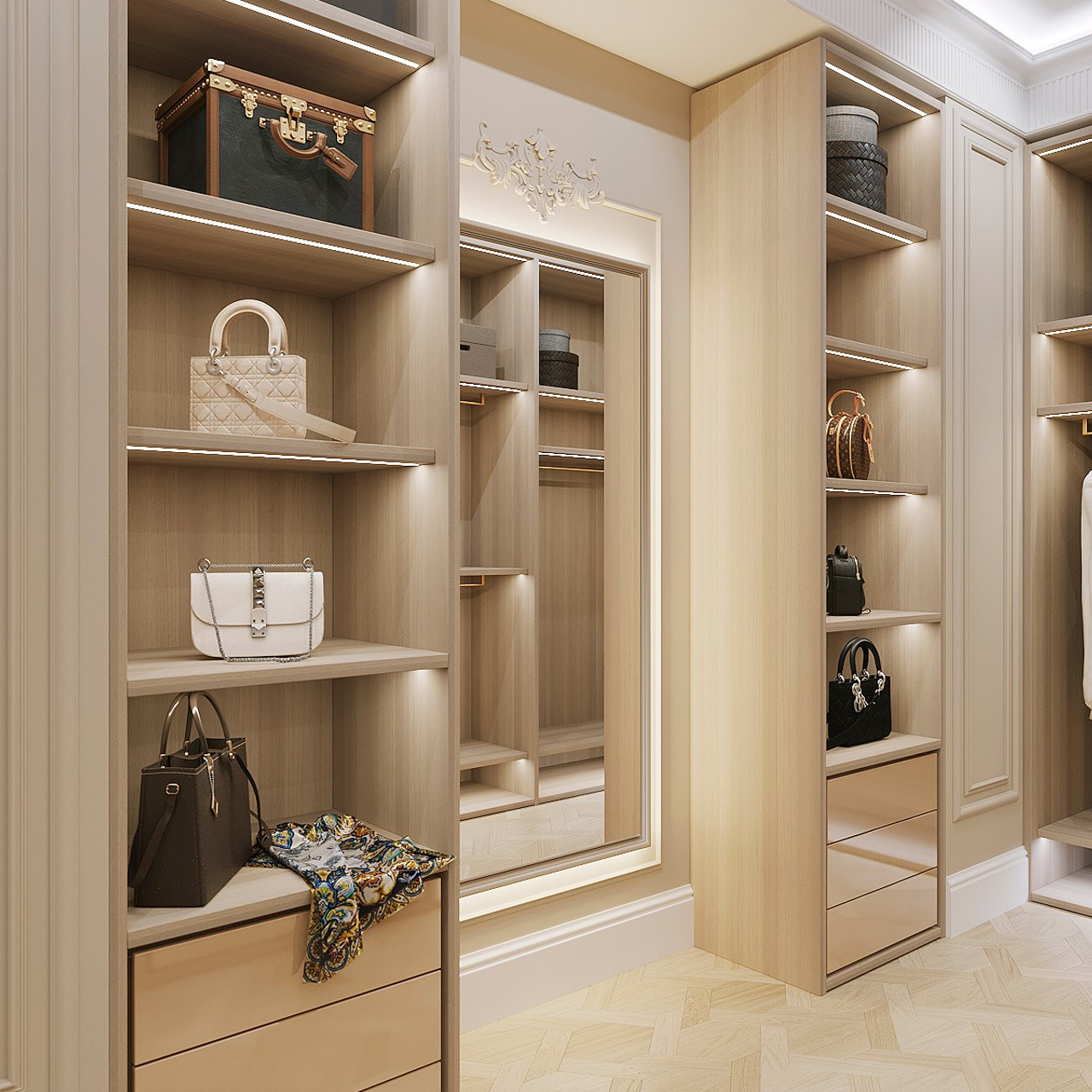 Спальня с просторной гардеробной. Портфолио