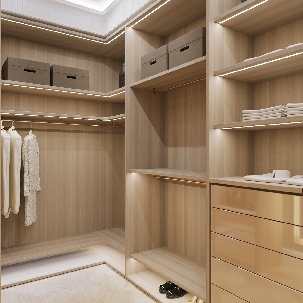 Спальня с просторной гардеробной. Портфолио