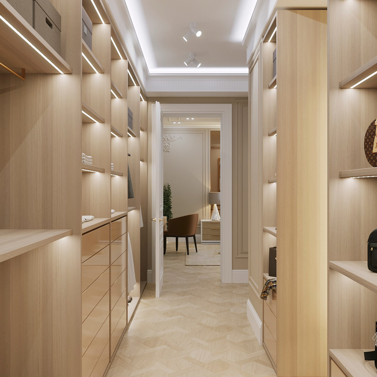 Спальня с просторной гардеробной. Портфолио