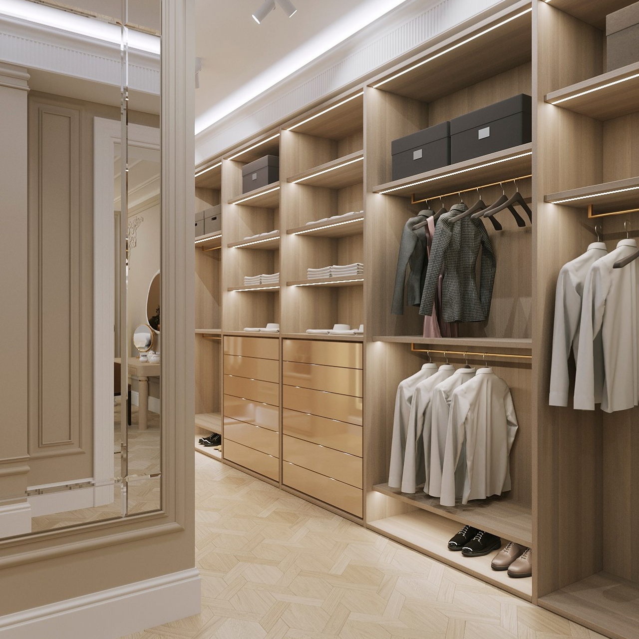 Спальня с просторной гардеробной. Портфолио