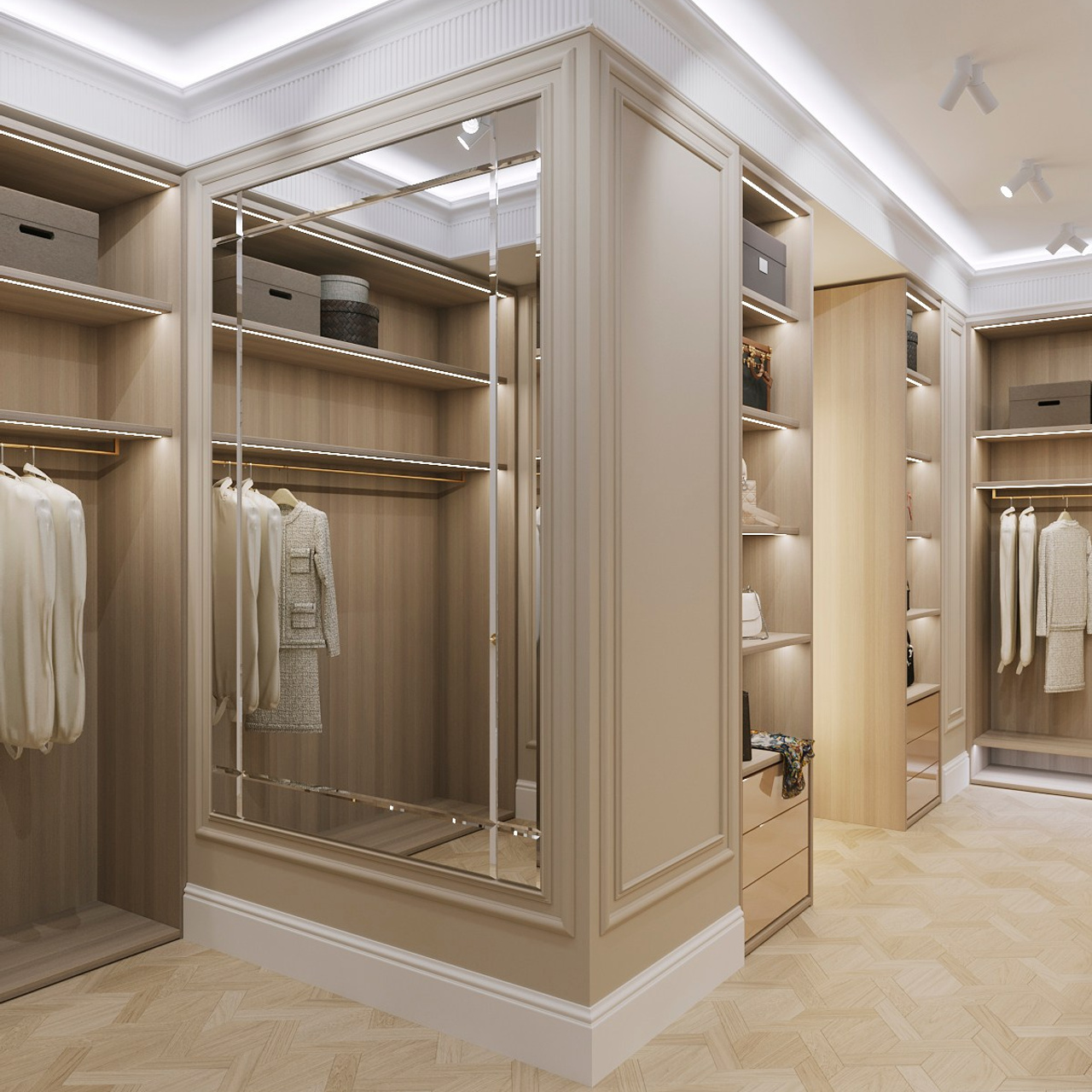 Спальня с просторной гардеробной. Портфолио