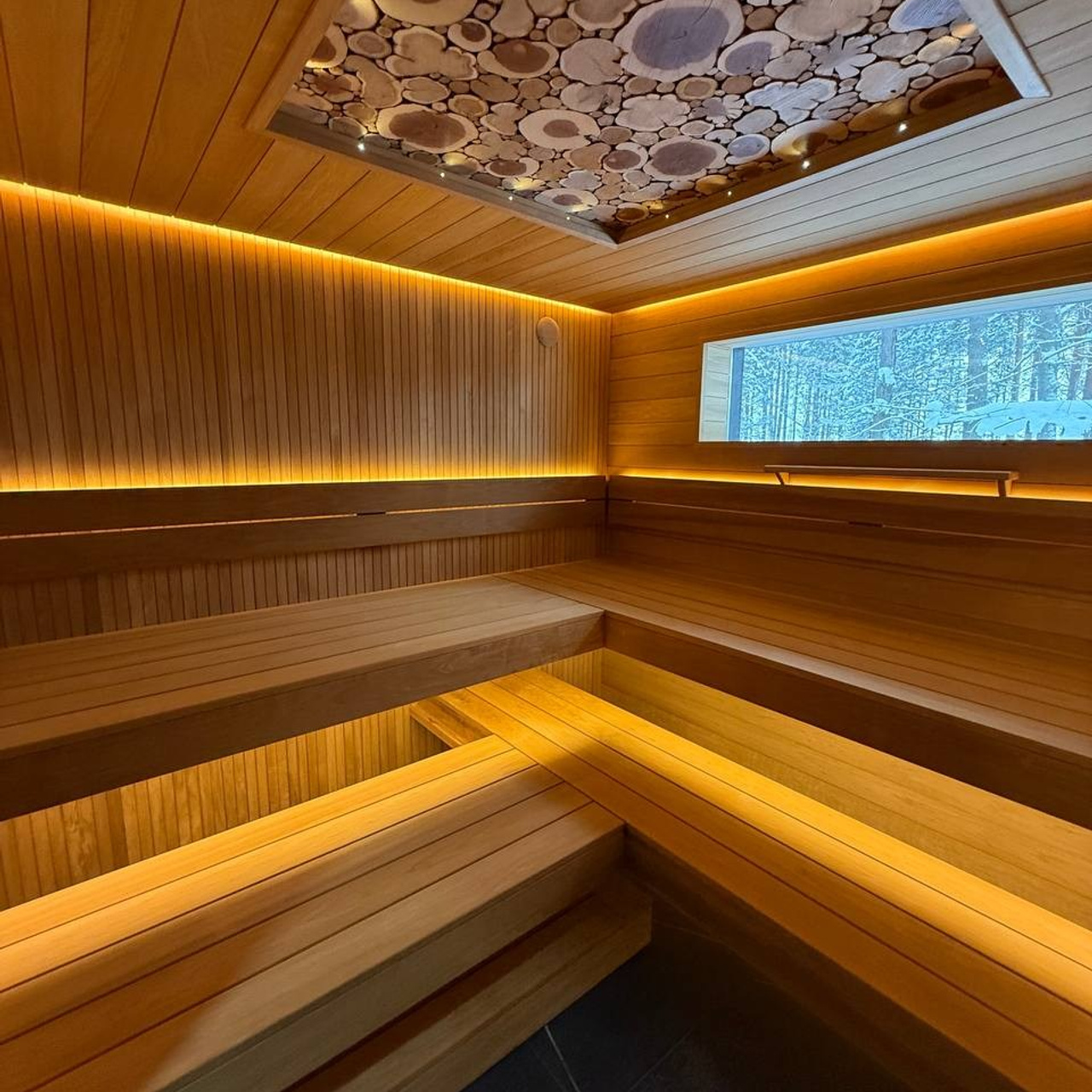 комбинированная отделка стен в сауне