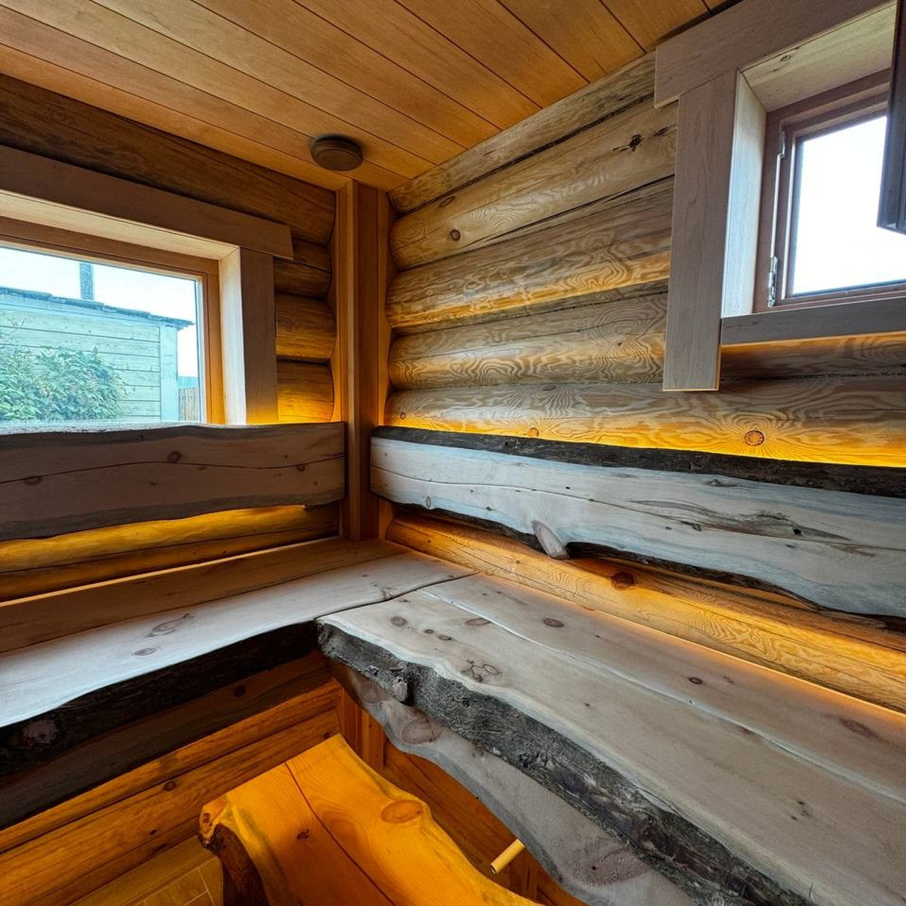 парная с бревенчатой стеной