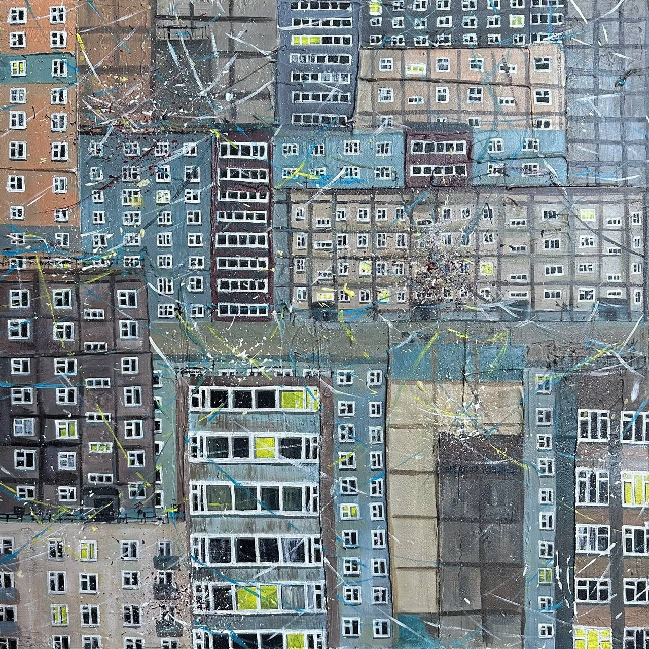 Авторская картина «Салют в окнах». ELCHANINOVA.ART Художник Ксения Ельчанинова. Современное искусство