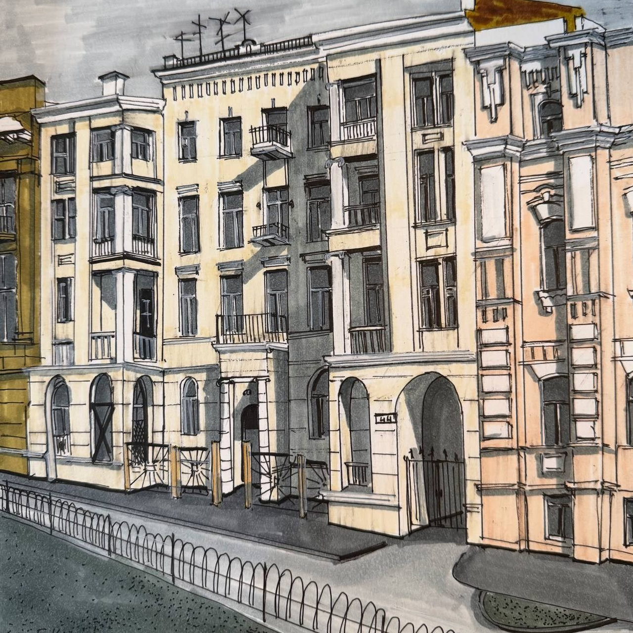 Авторская графика «ул. Пушкинская, 44». ЕЛЬЧАНИНОВА.АРТ Художник Ксения Ельчанинова. Современное искусство