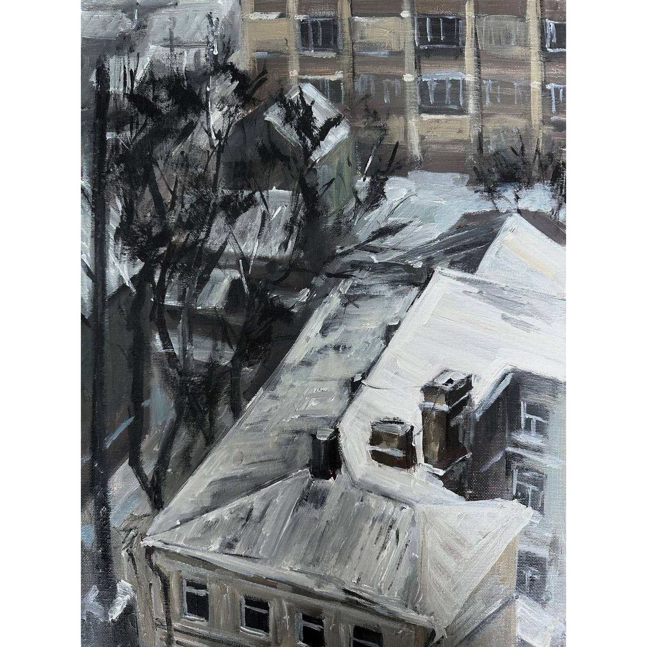 Авторская картина «Снег на крыше». ELCHANINOVA.ART Художник Ксения Ельчанинова. Современное искусство