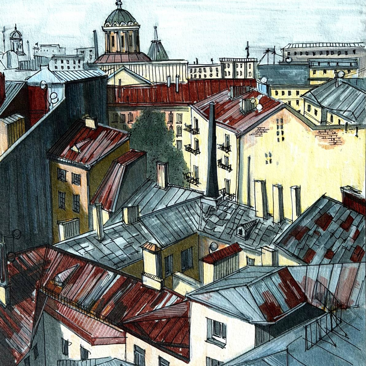 Авторская графика «Крыши». ЕЛЬЧАНИНОВА.АРТ Художник Ксения Ельчанинова. Современное искусство