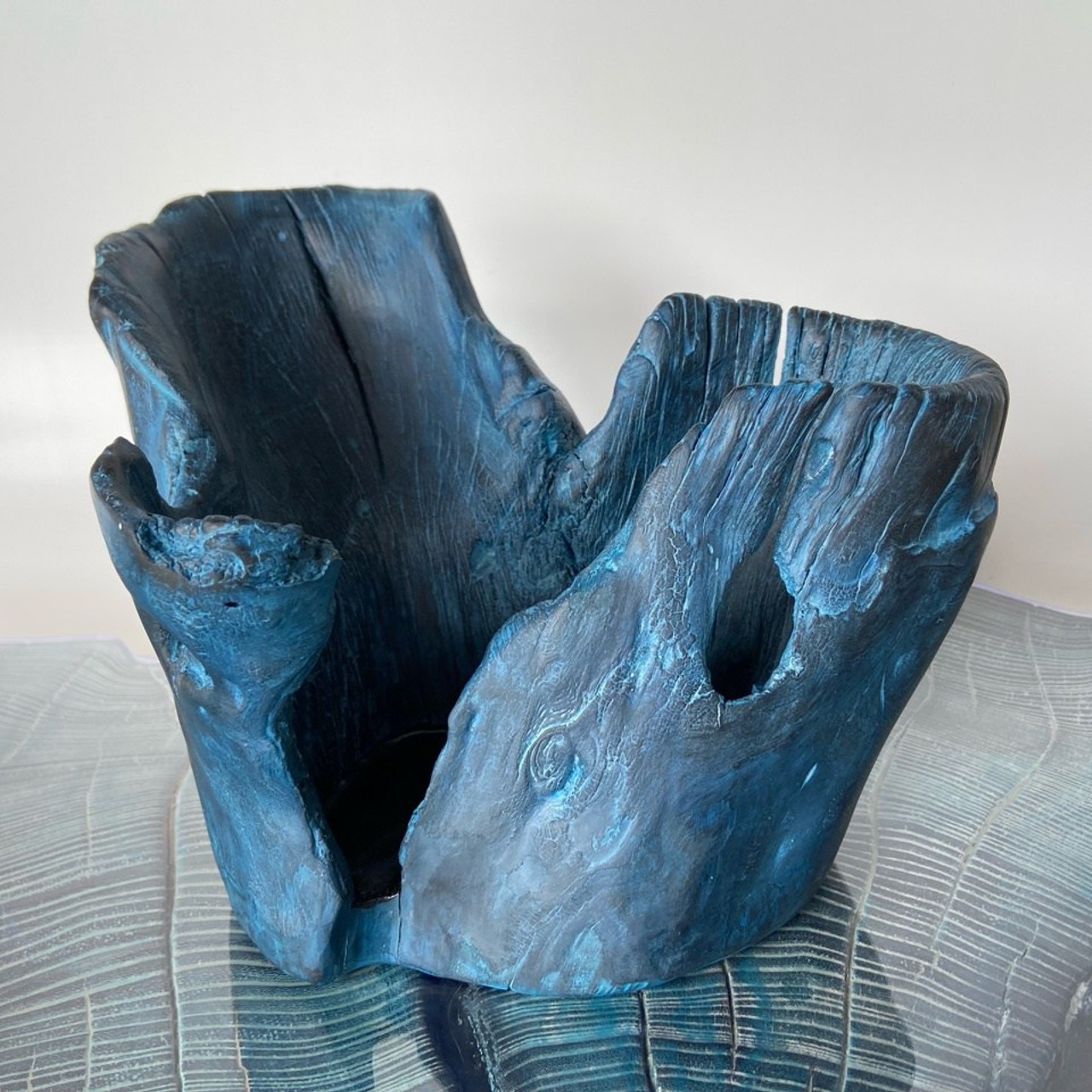 Vase made of wood “Blue crown of the forest”. Art objects for walls. Author’s paintings, panels, clocks and portraits by photo