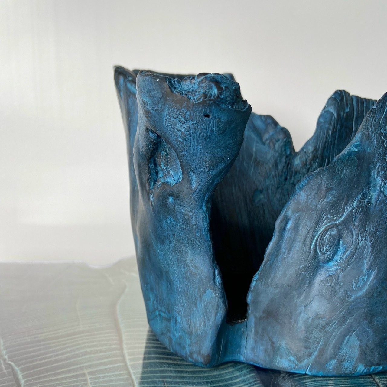 Vase made of wood “Blue crown of the forest”. Art objects for walls. Author’s paintings, panels, clocks and portraits by photo