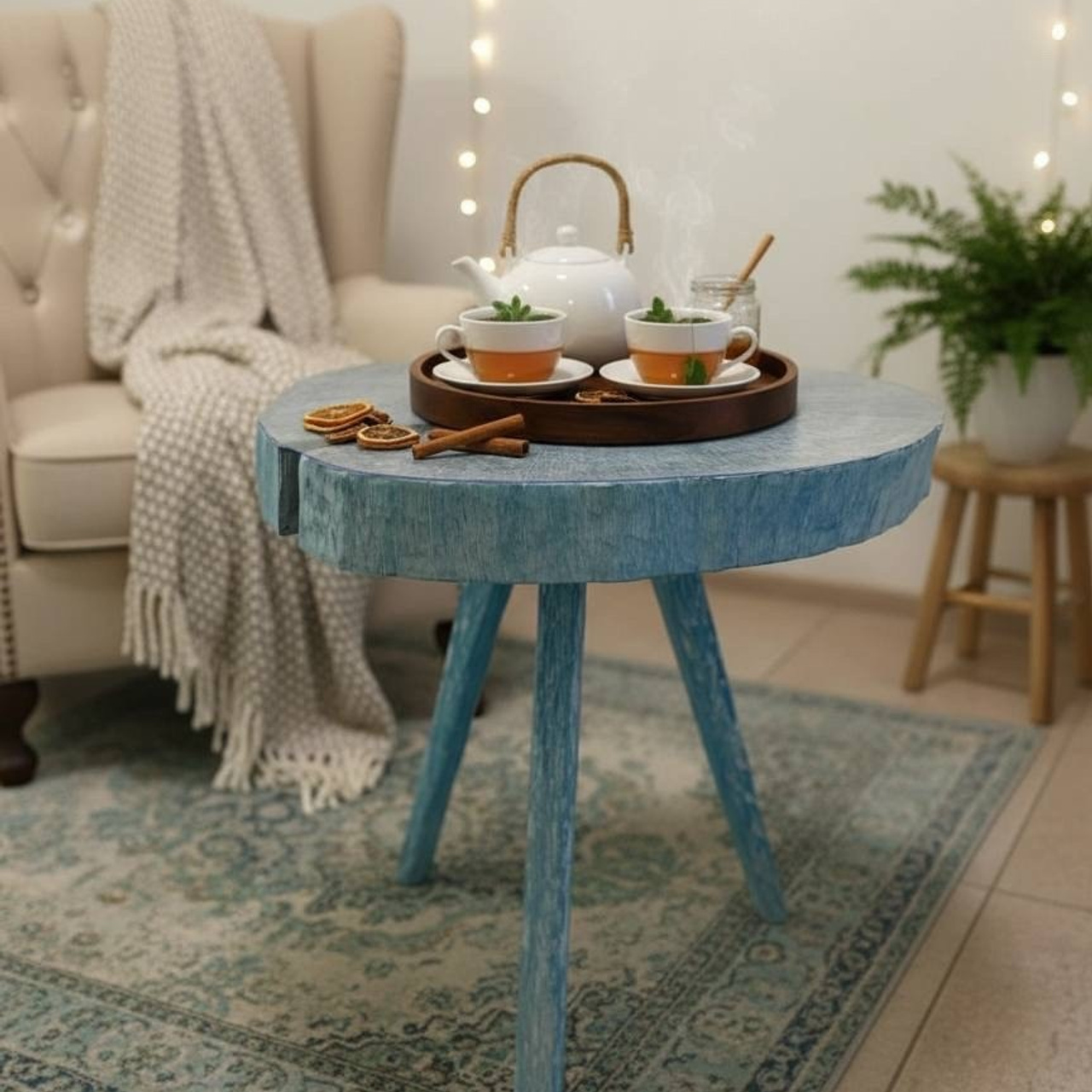 Журнальный столик из дерева «голубые небеса». Арт-объекты для стен. Авторские картины, панно, часы и портреты по фото