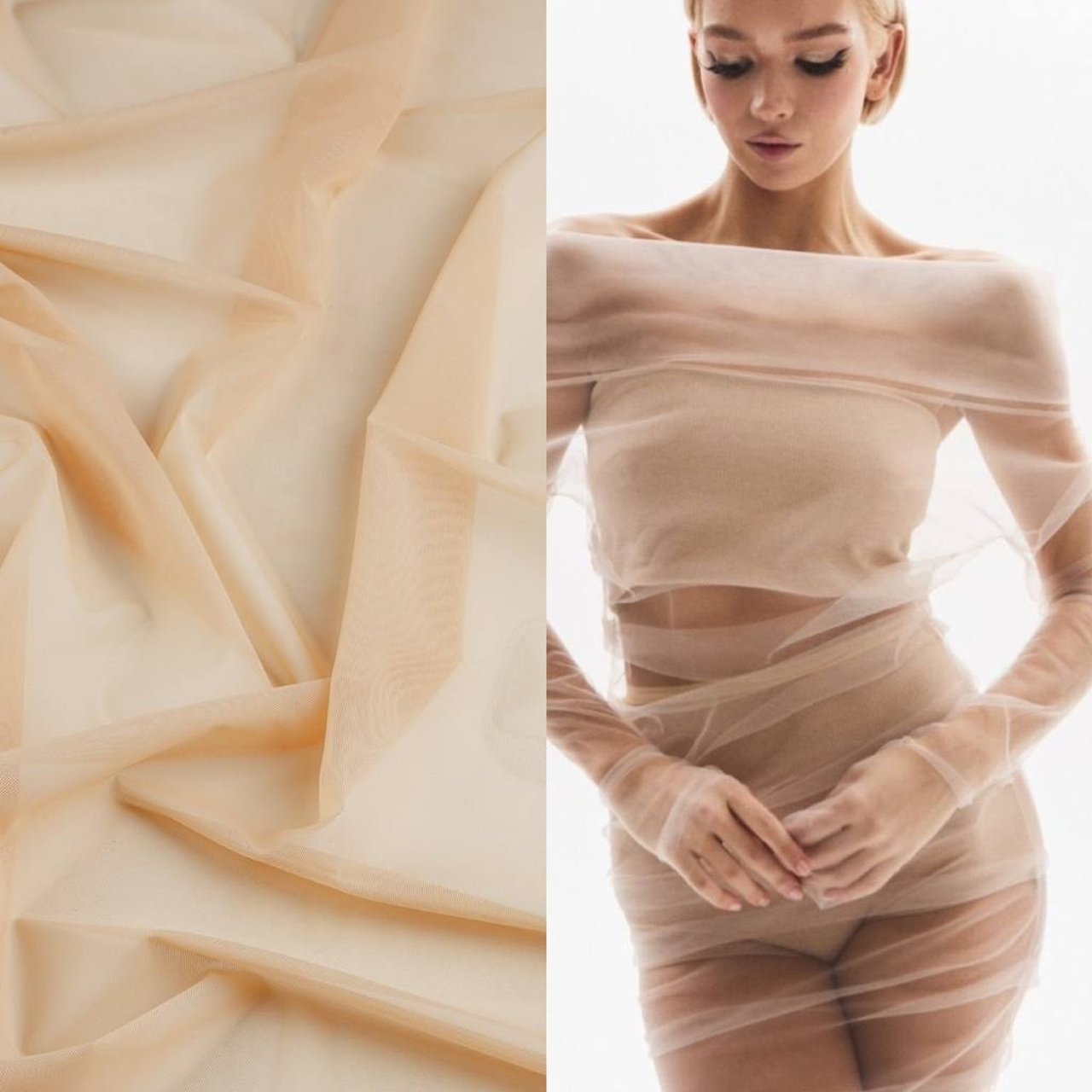 СЕТКА ТРИКОТАЖНАЯ - МТА396 - ШИРИНА 1,50 - БЕЖЕВЫЙ - 10,90