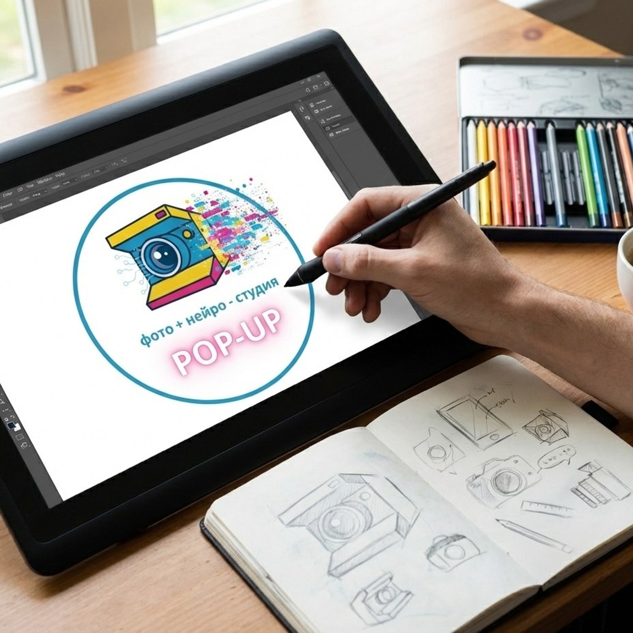 7.10 Разработка логотипа. Фото + нейро — студия «POP-UP»