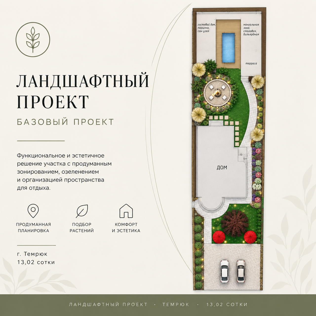 Ландшафтный проект участка 13 соток в Темрюке