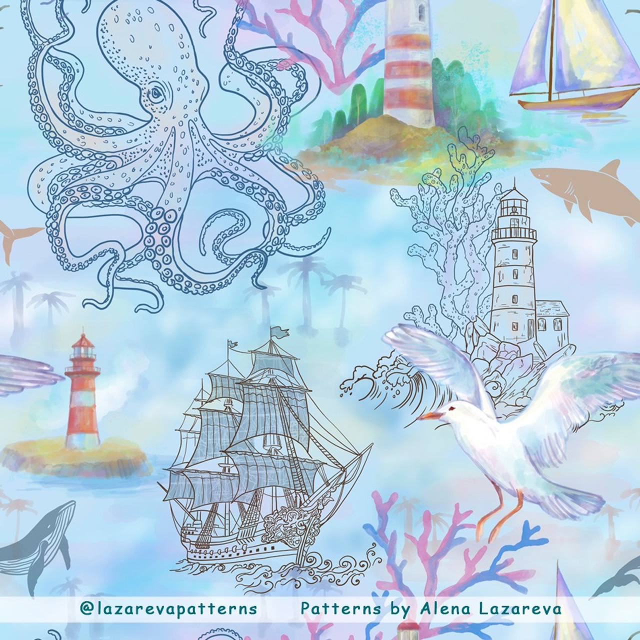 Surface Pattern Designer Alena Lazareva. Seamless patterns. Дизайнер Алена Лазарева. Alena Lazareva artist & pattern design