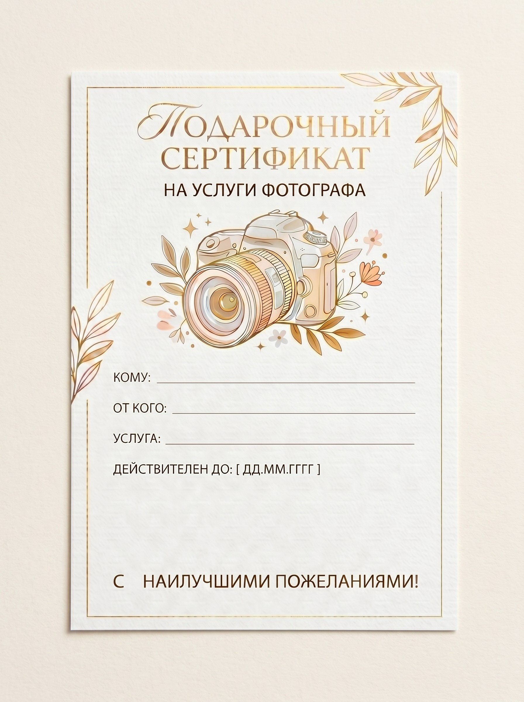 Подарочный сертификат на фотосессию