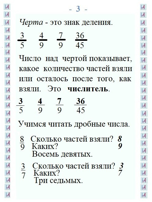 Состав и чтение обыкновенных дробей (1). Matryoshka64