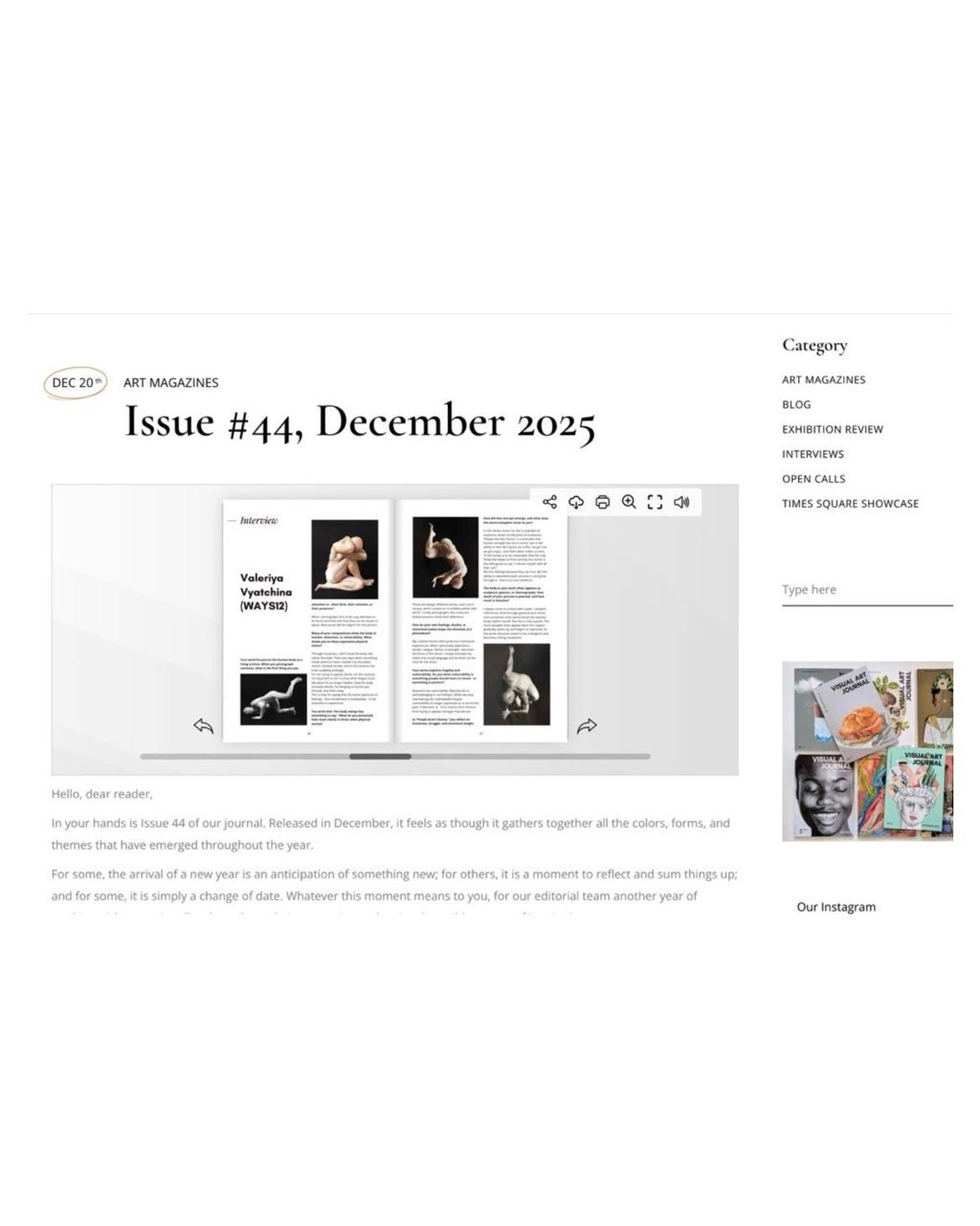 Интервью «Visual Art Journal — Art Magazine». [WAYS12]