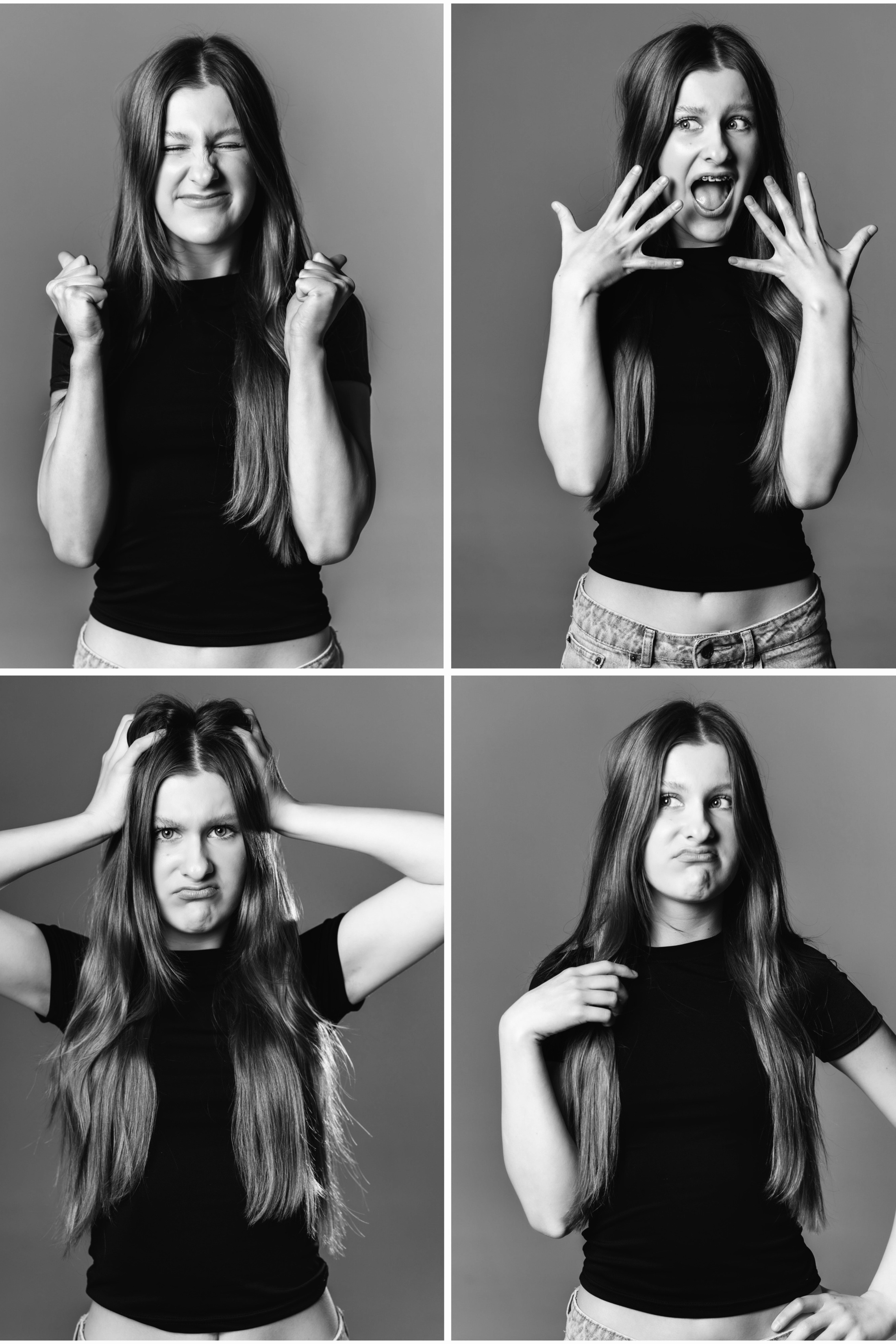 коллаж фото чб девушка студийная съемка