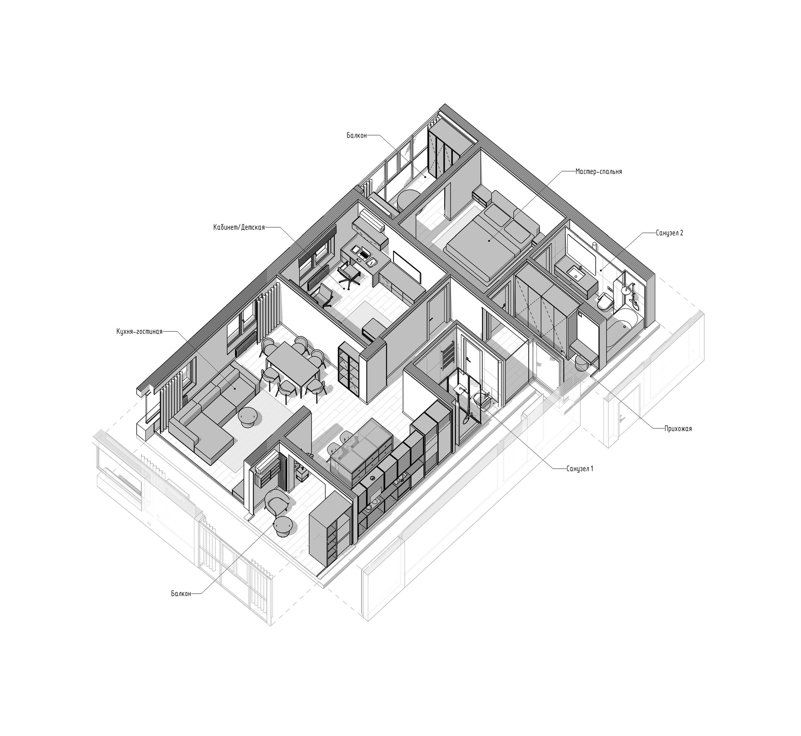 Квартира ЖК Полюса ЮГ 146. Архитектурно-дизайнерское бюро ROOMS