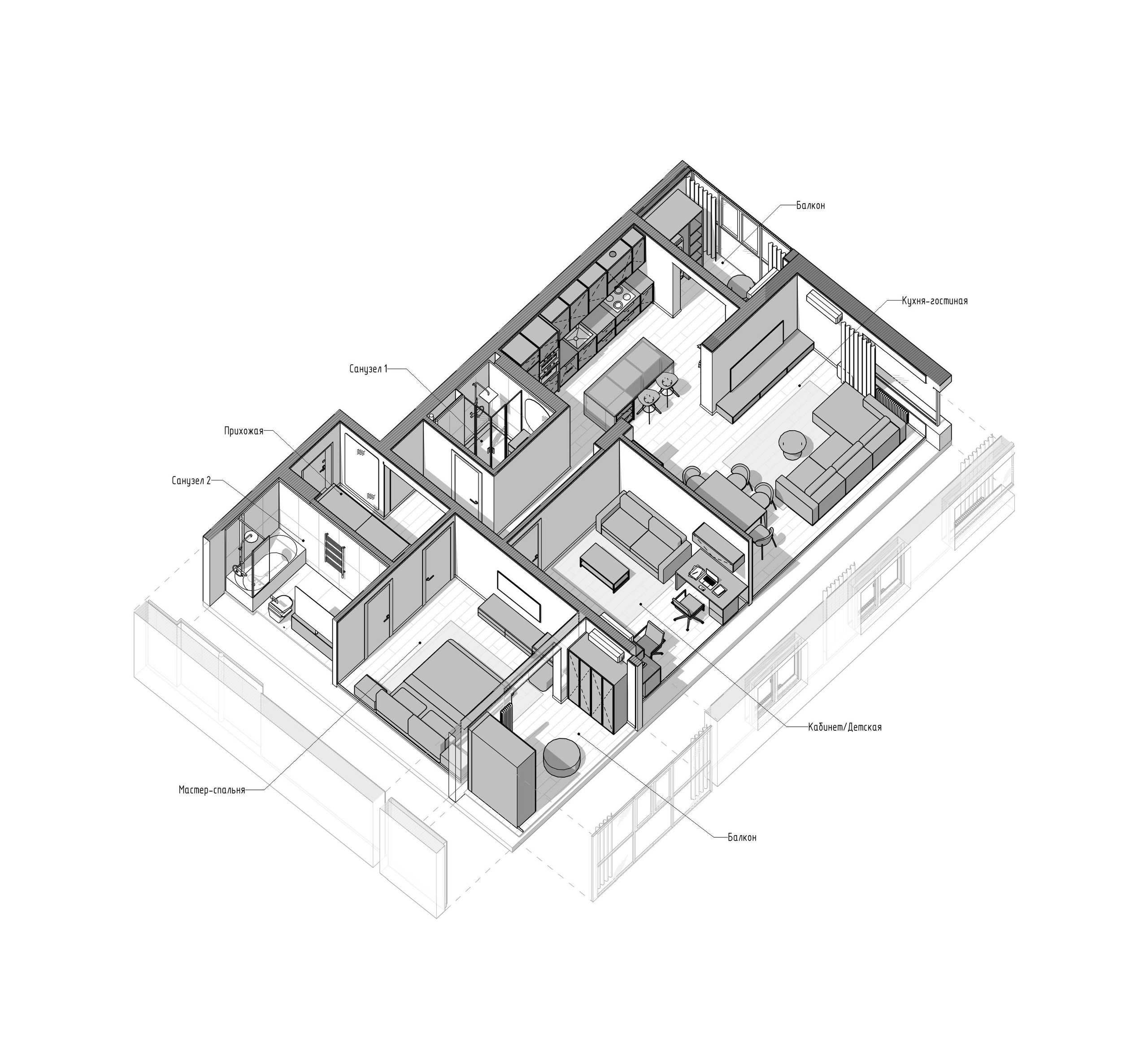 Квартира ЖК Полюса ЮГ 146. Архитектурно-дизайнерское бюро ROOMS