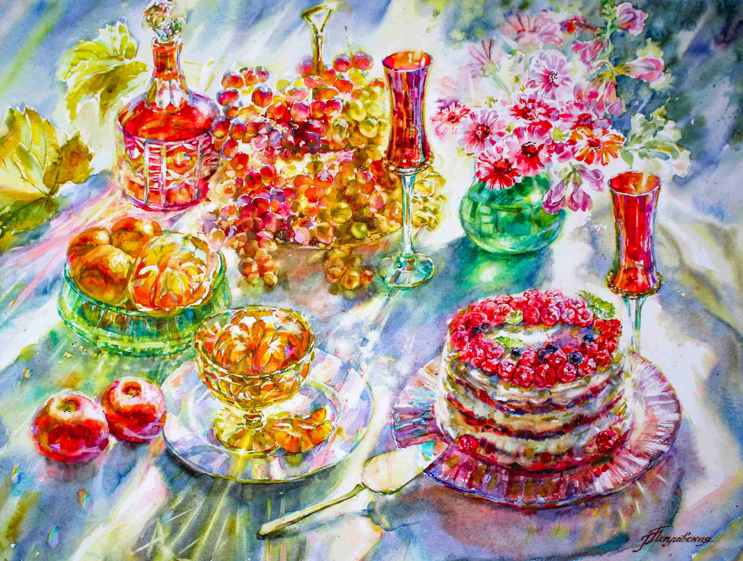 Картина акварелью для кухни, гостиной, в подарок. Свет акварели Галины Поплавской