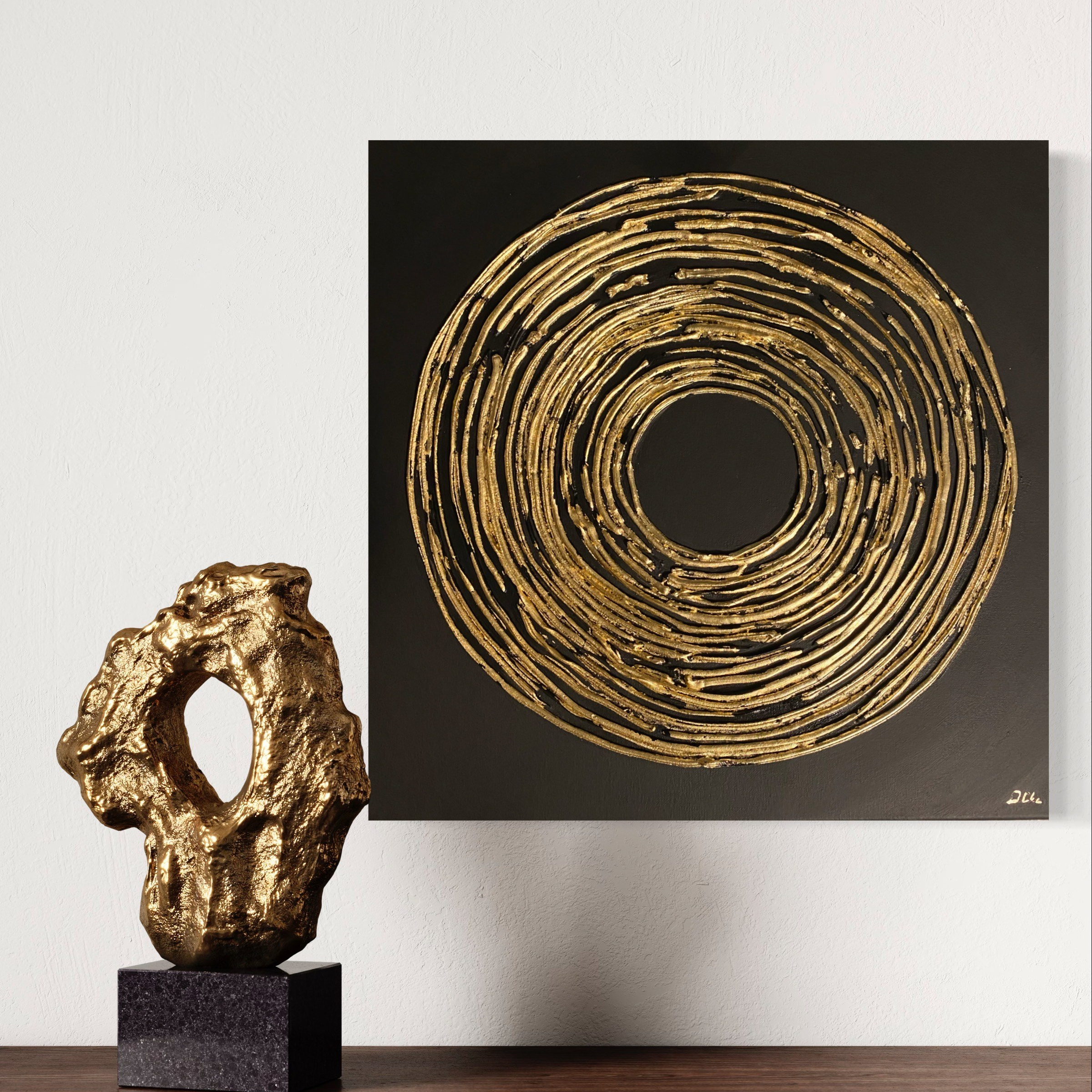 золотая картина, современное искусство, интерьерный арт, абстрактная живопись, декоративное панно, минимализм, стильный декор, текстурная живопись, роскошный интерьер, энергия круга,поталь