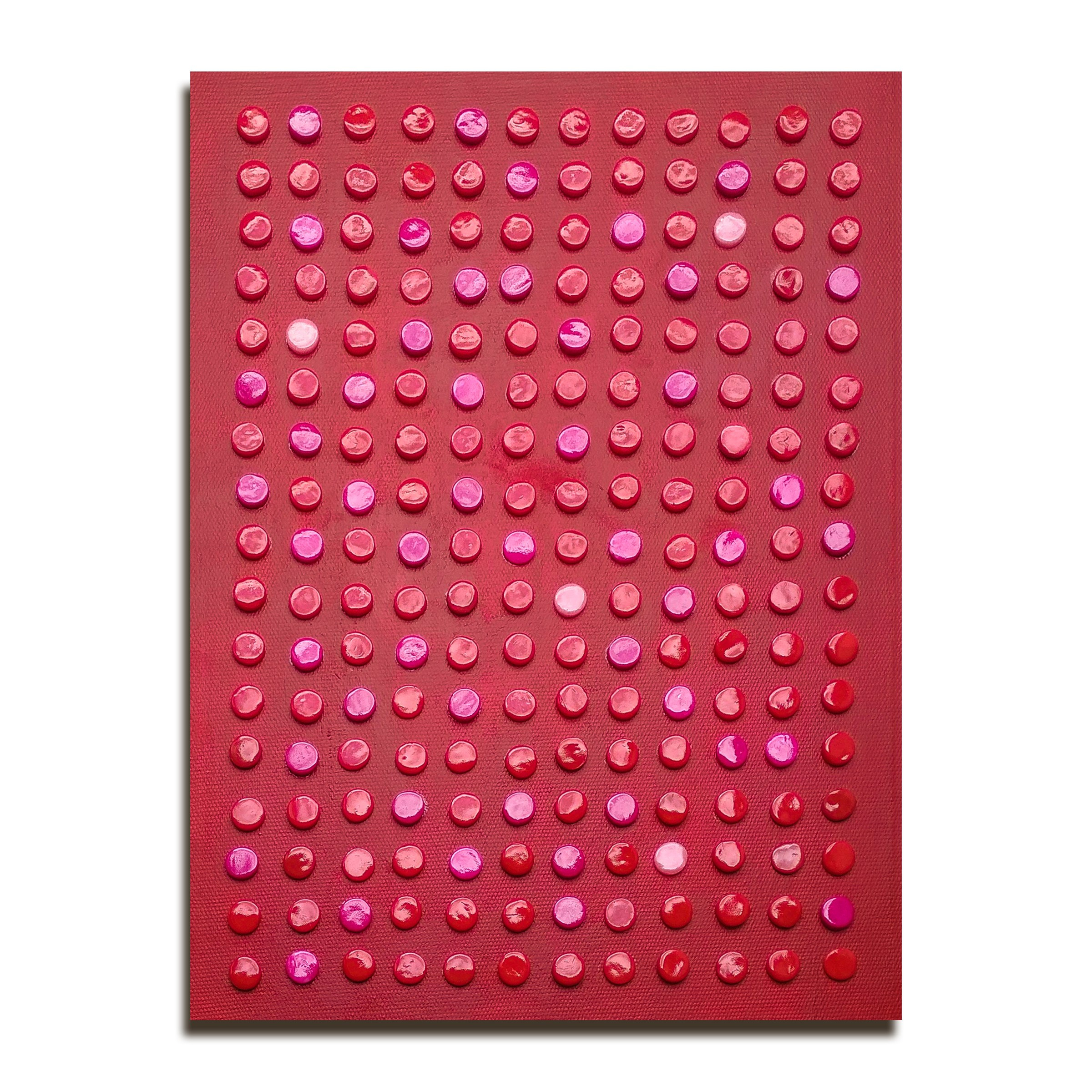 Концептуальная картина на тему важности юмора. Небольшая текстурная красная картина для интерьера. 