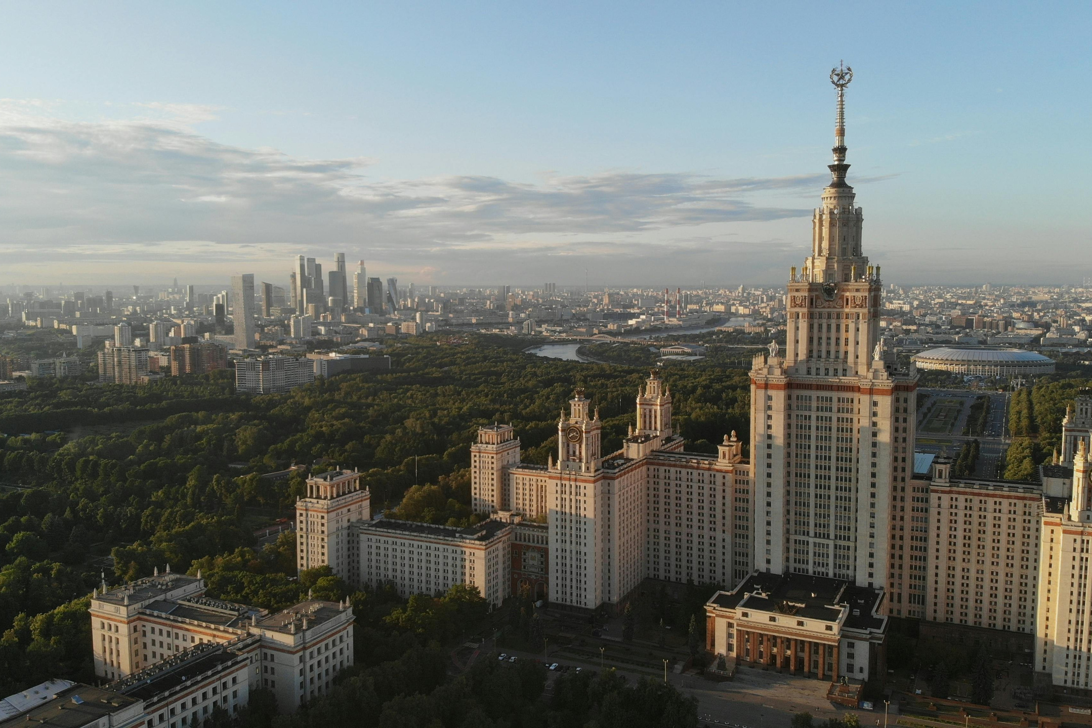 Sparrow Hills cable car over the Moscow River with skyline views