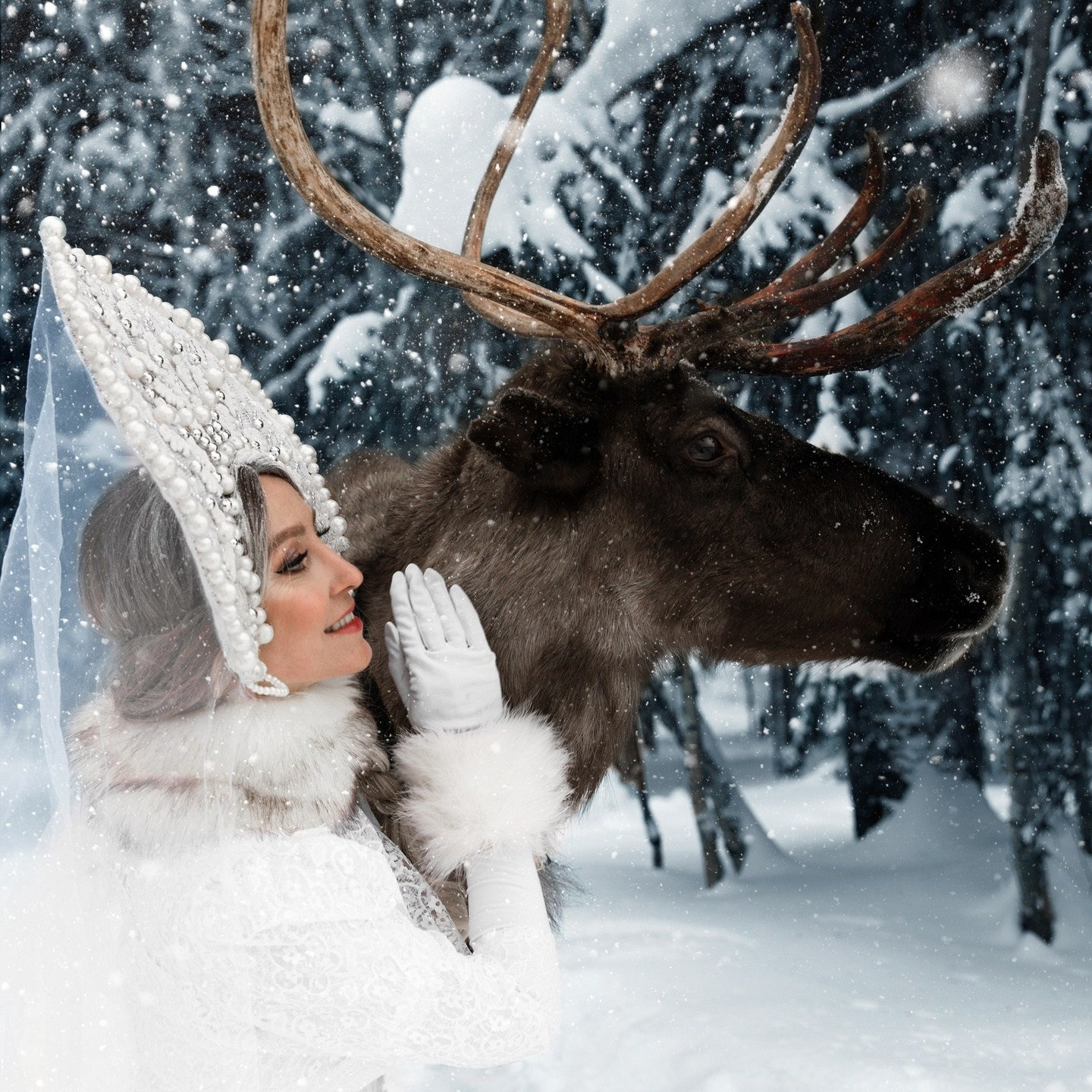 Зимняя фотосессия с оленем город Сыктывкар