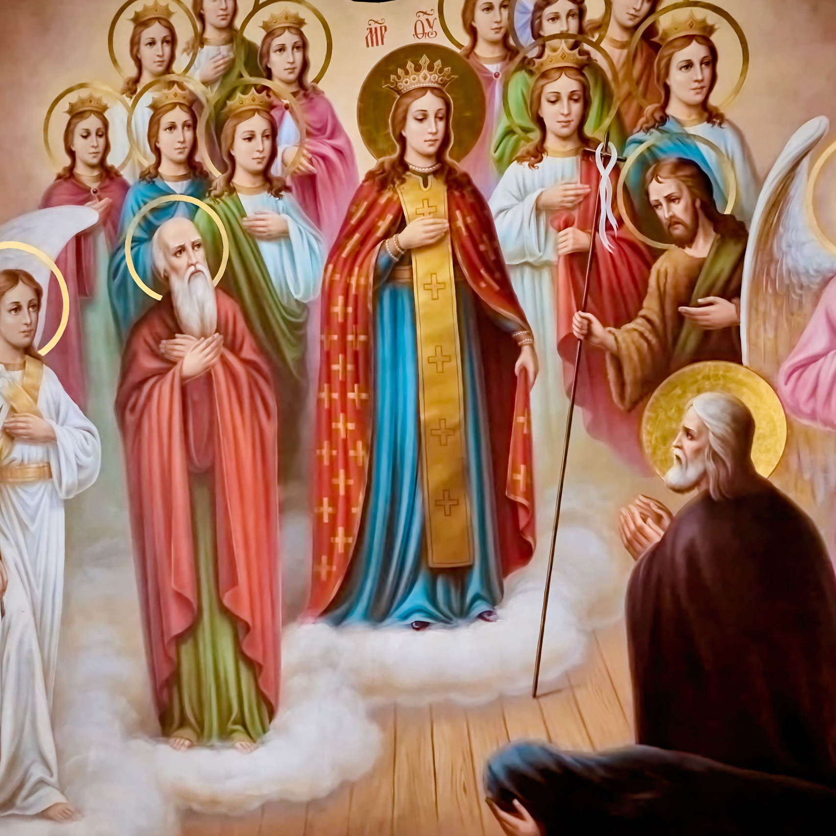 Храм Преподобного Серафима Саровского г Дзержинск Центральная фреска (роспись) композиция Явление Богородицы с двенадцатью девами Преподобному Серафиму 